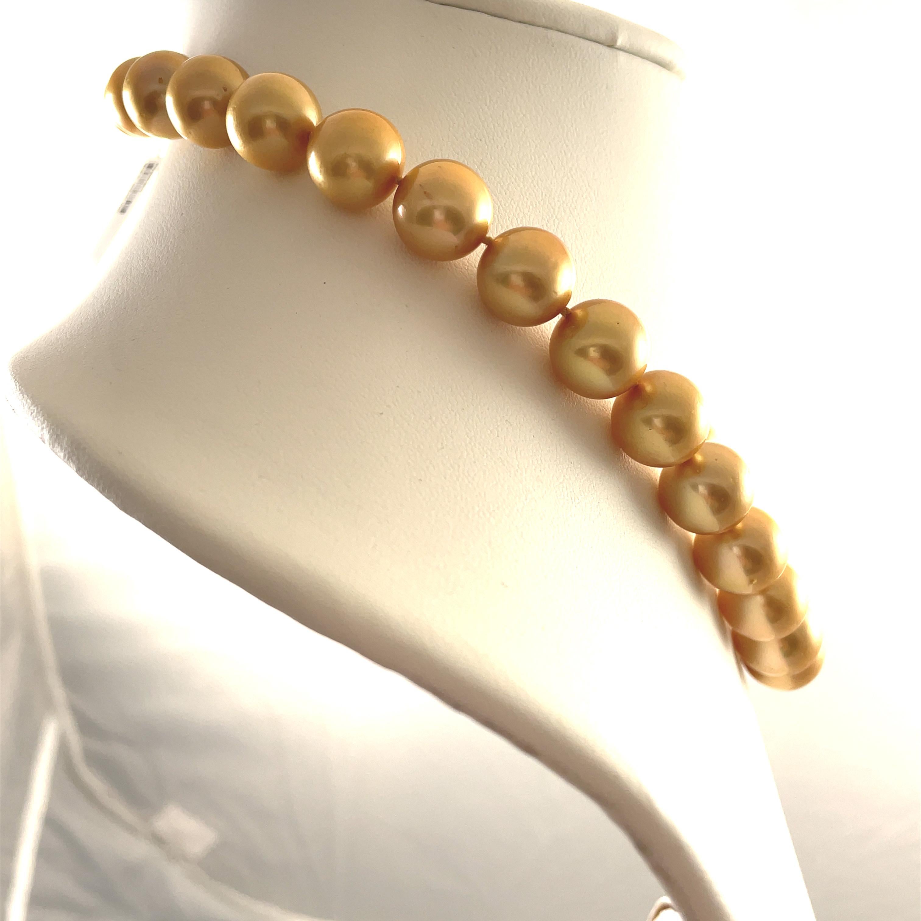 Contemporary Golden South Sea Pearl Strand Necklace with Yellow Gold & Diamond Clasp