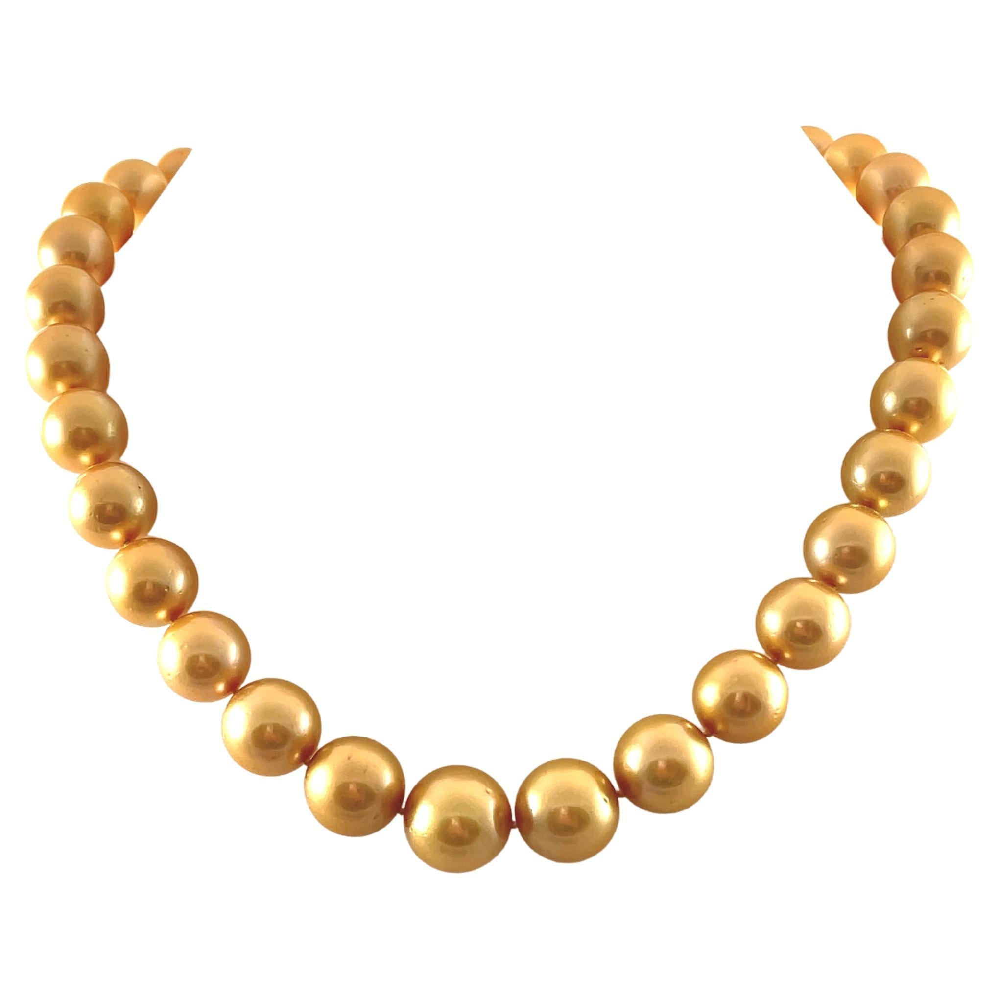 Golden South Sea Pearl Strand Necklace with Yellow Gold & Diamond Clasp