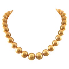 Golden South Sea Pearl Strand Necklace with Yellow Gold & Diamond Clasp