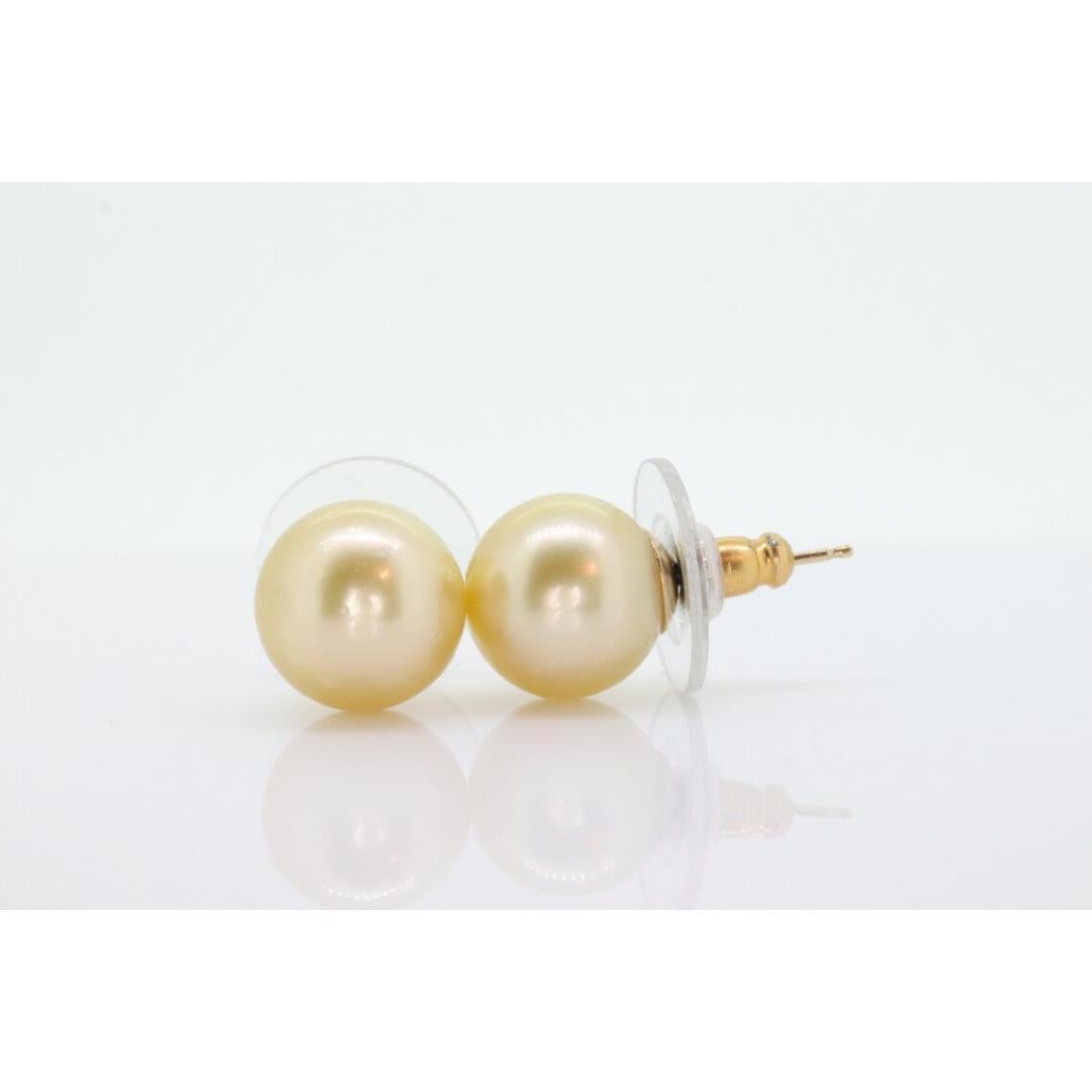 GOLDEN SOUTH SEA Pearl Stud Earrings -10mm Deep Golden South Sea Pearls - 14k In Good Condition For Sale In Port Charlotte, FL