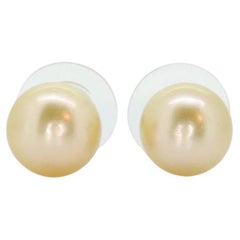 GOLDEN SOUTH SEA Pearl Stud Earrings -10mm Deep Golden South Sea Pearls - 14k
