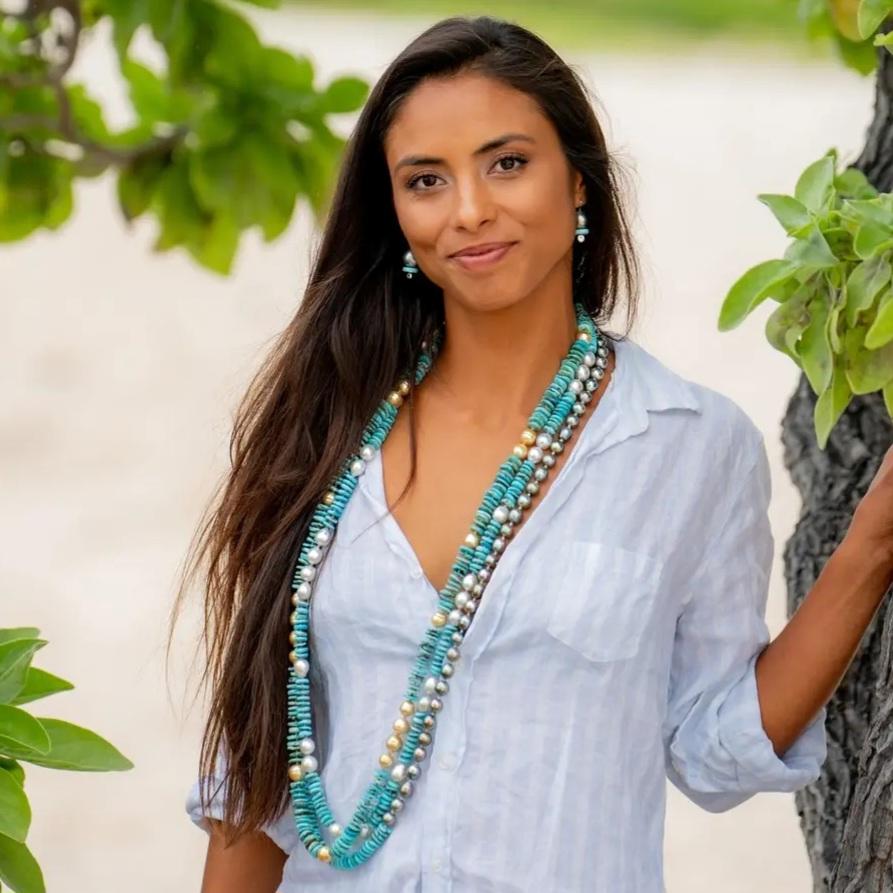 Golden South Sea Pearl and Turquoise Necklace For Sale 4