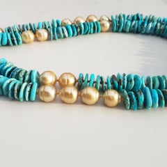 Collar de Turquesa y Perla Dorada de los Mares del Sur
