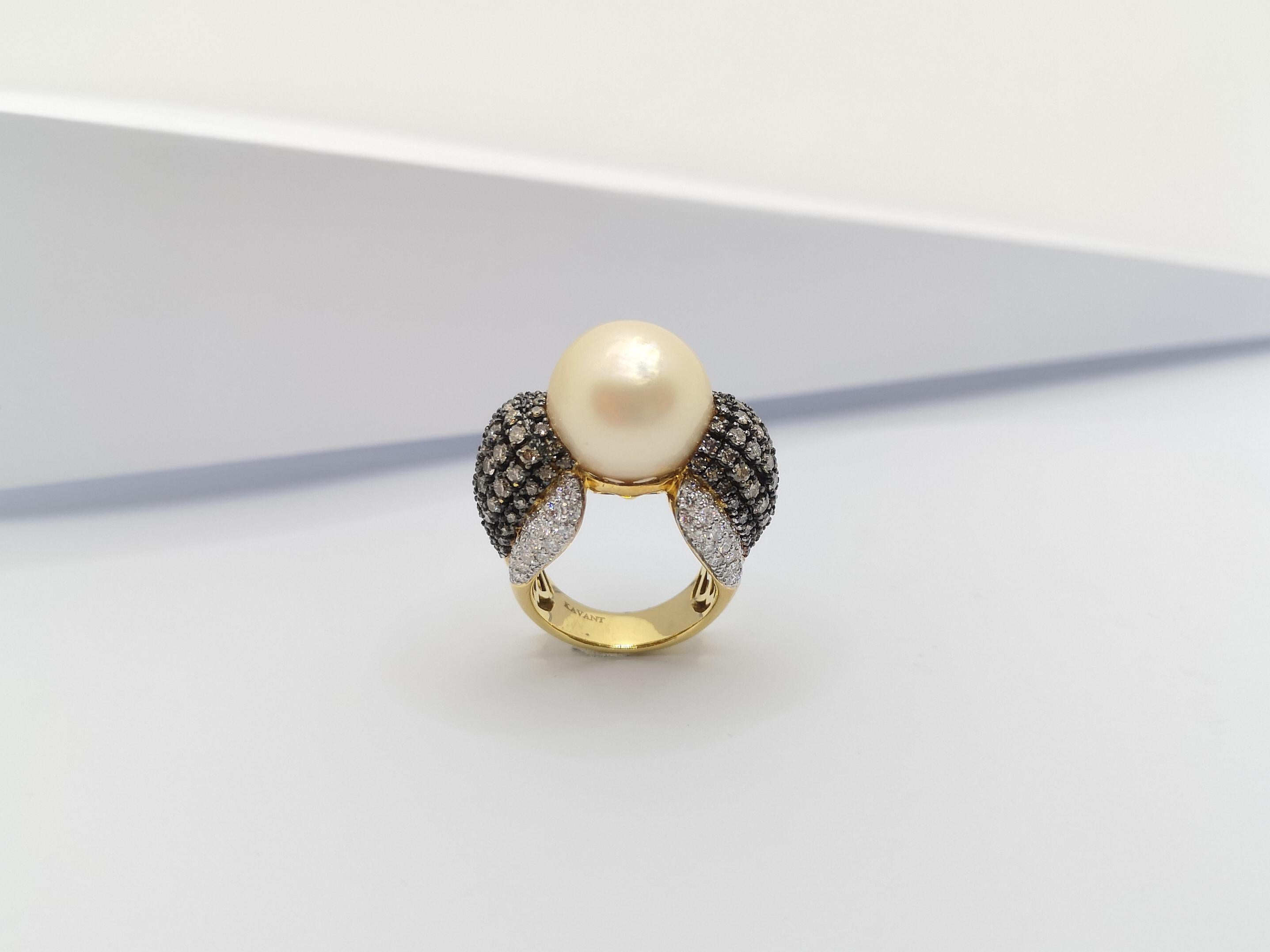 Golden South Sea Pearl with Brown Diamond and Diamond Ring Set in 18 Karat Gold For Sale 8