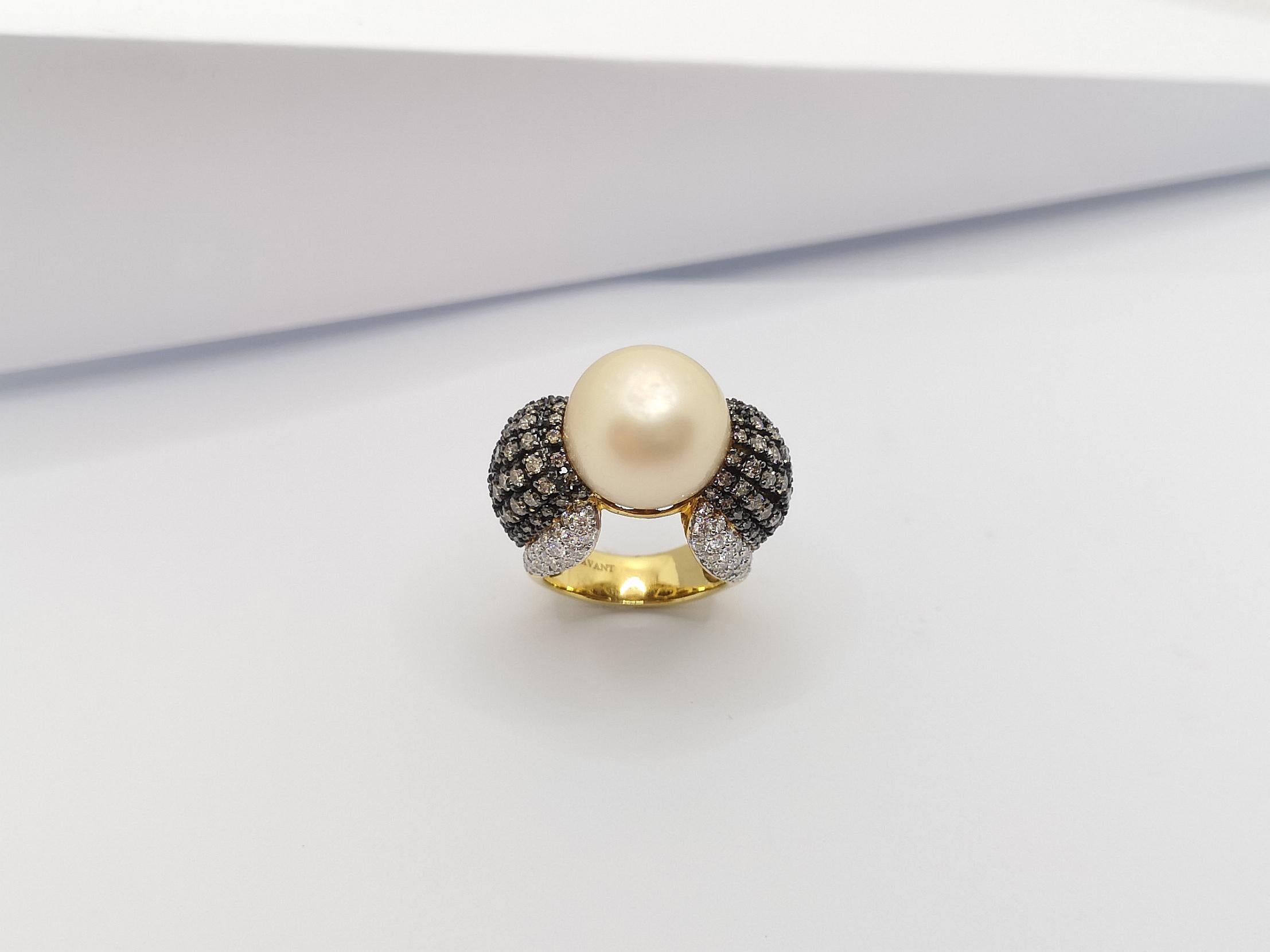 Golden South Sea Pearl with Brown Diamond and Diamond Ring Set in 18 Karat Gold For Sale 9
