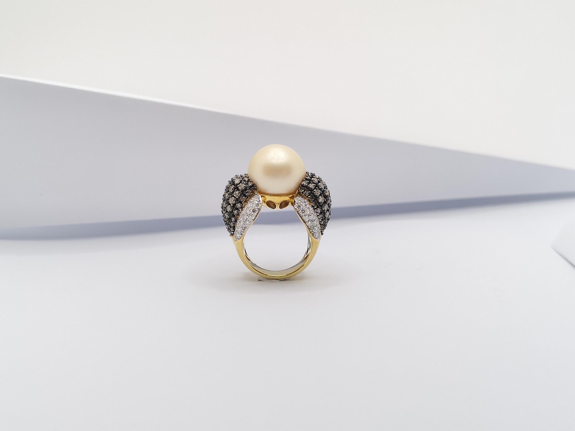 Golden South Sea Pearl with Brown Diamond and Diamond Ring Set in 18 Karat Gold For Sale 10