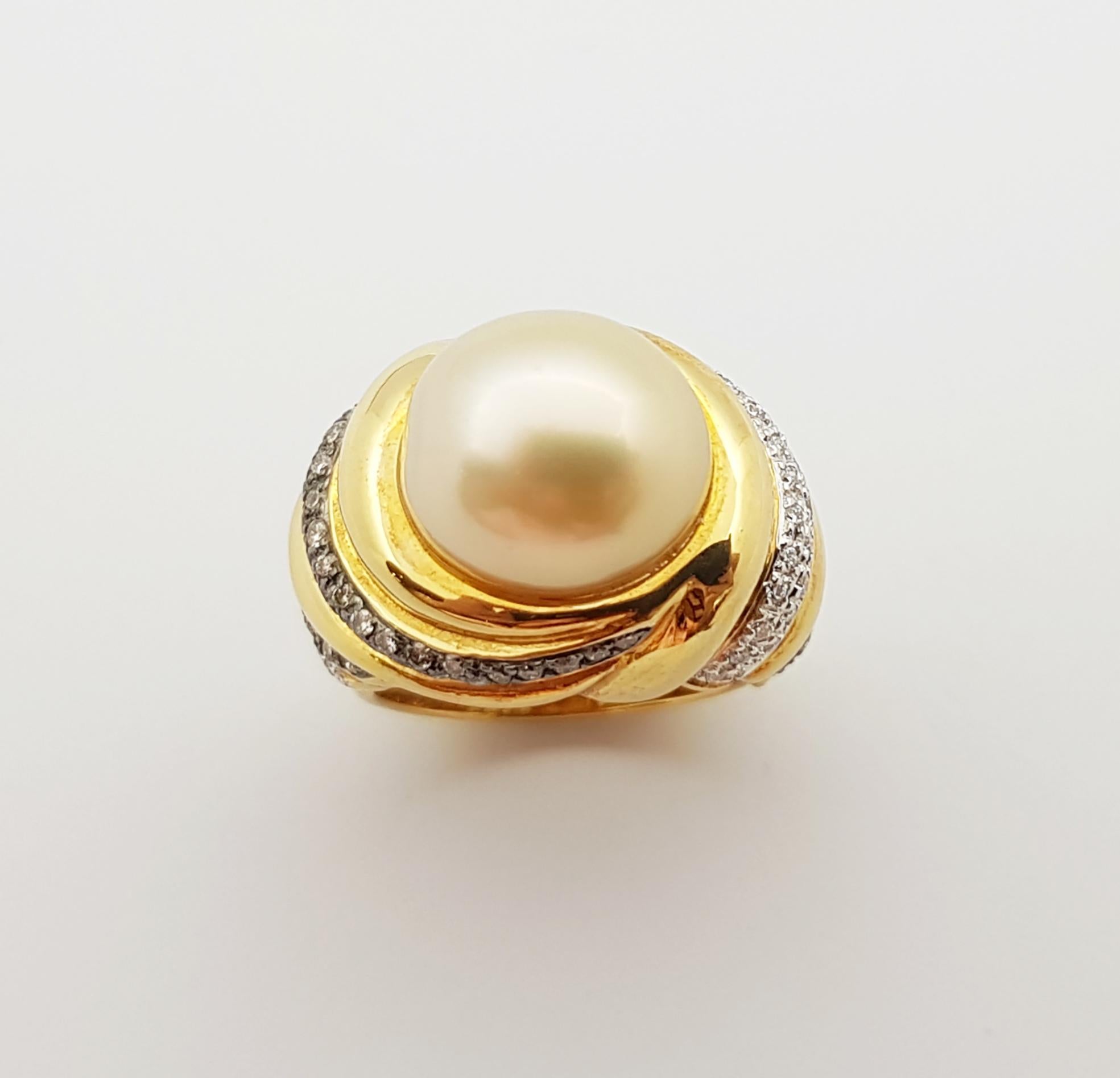 Golden South Sea Pearl with Brown Diamond Ring Set in 18 Karat Gold Settings For Sale 4