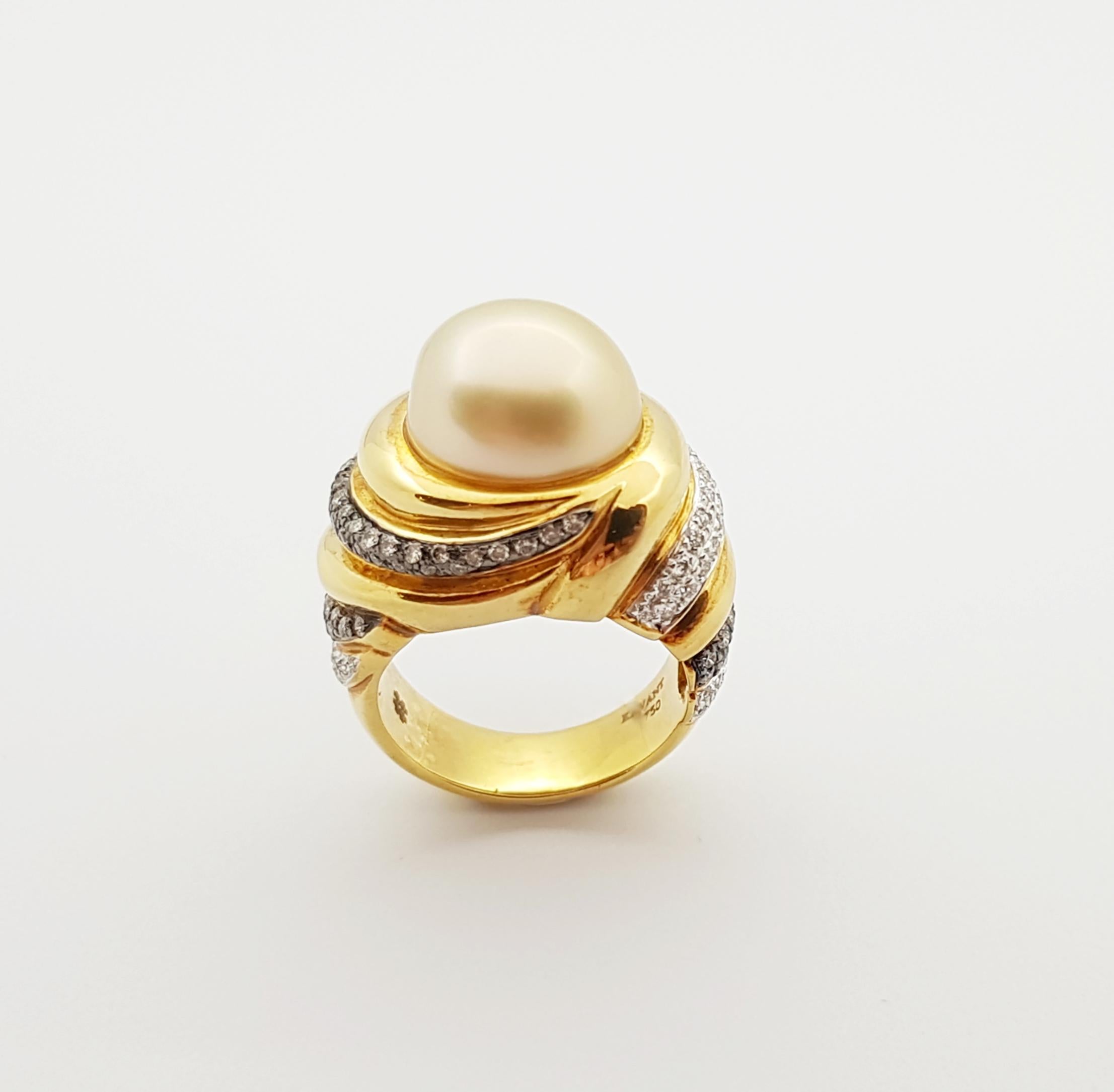 Golden South Sea Pearl with Brown Diamond Ring Set in 18 Karat Gold Settings For Sale 5