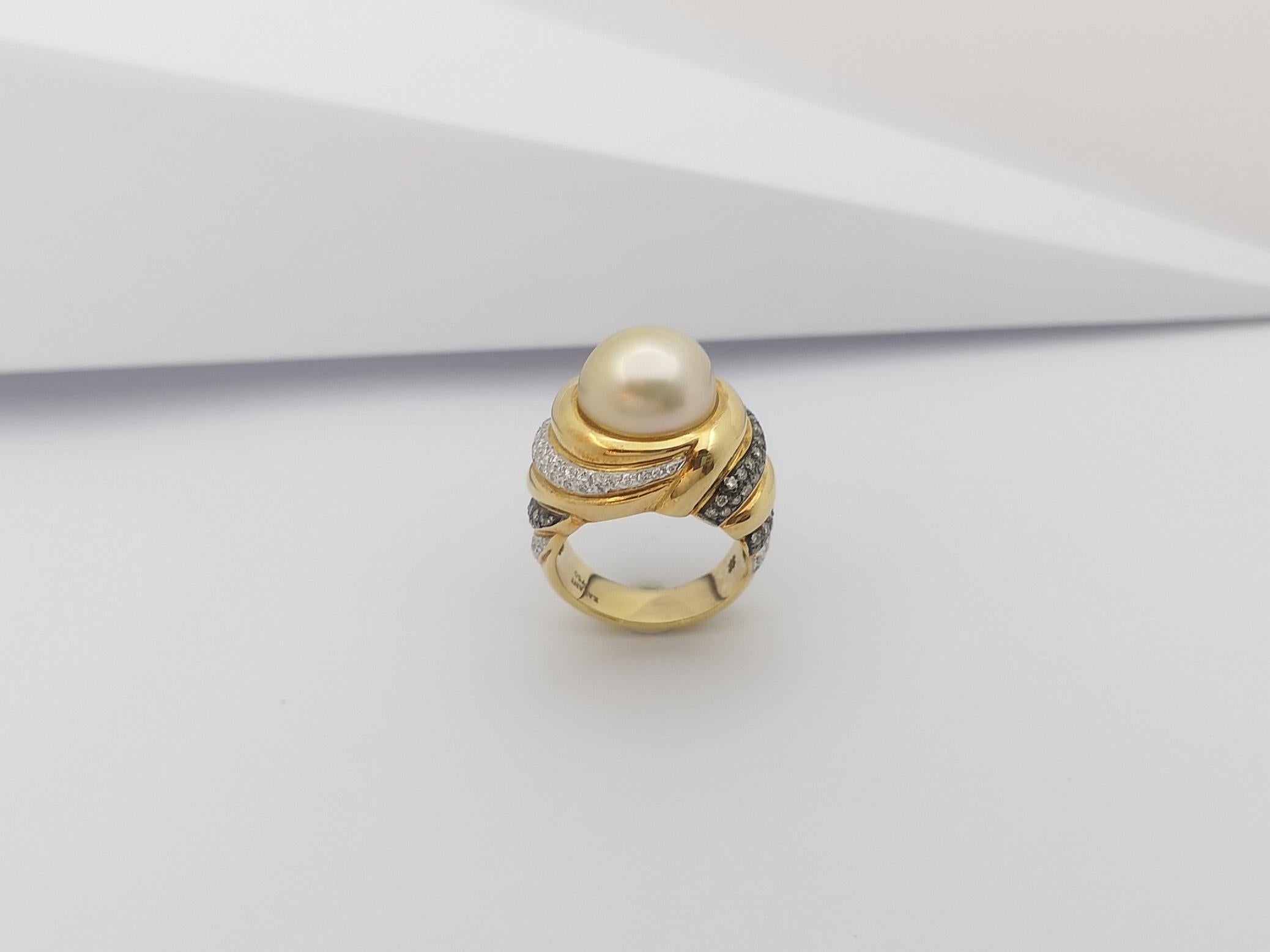 Golden South Sea Pearl with Brown Diamond Ring Set in 18 Karat Gold Settings For Sale 7