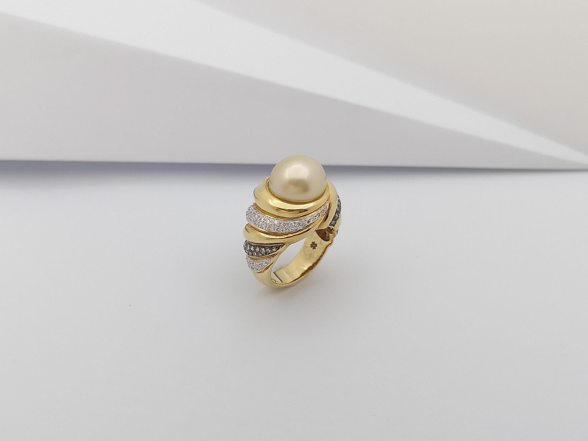 Golden South Sea Pearl with Brown Diamond Ring Set in 18 Karat Gold Settings For Sale 8
