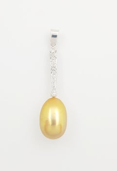 Golden South Sea Pearl with Diamond 0.05 carat Pendant in 18K White Gold