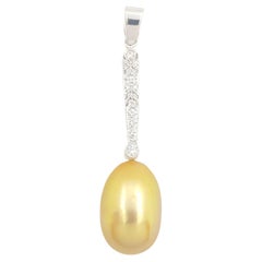 Golden South Sea Pearl with Diamond 0.05 carat Pendant in 18K White Gold 