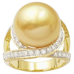 Golden South Sea Pearl with Yellow Sapphire and Diamond Ring set in 18K Gold