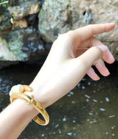 Golden South Sea Pearl with Yellow Sapphire Bangle set in 18 Karat Gold