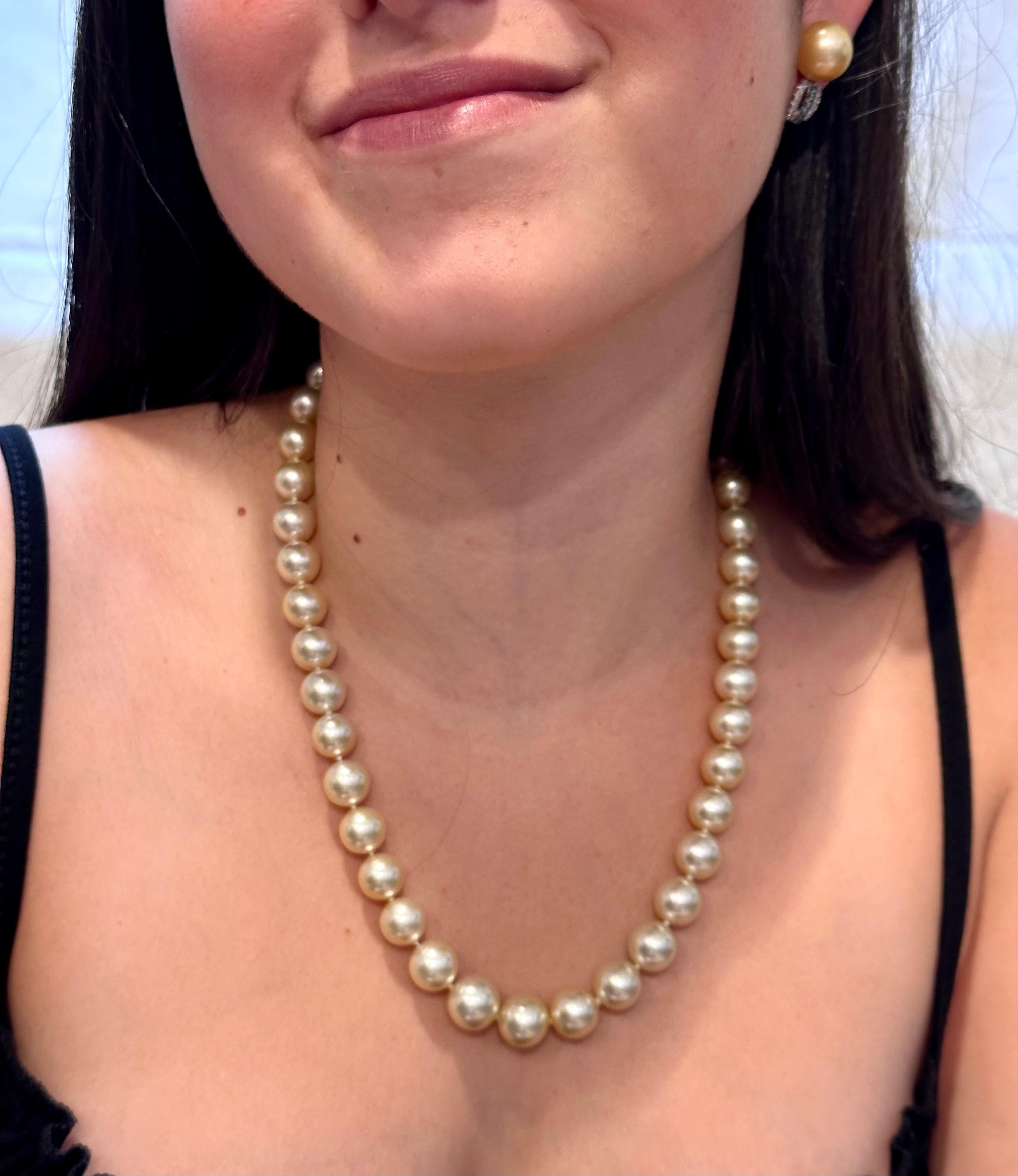 Golden South Sea Pearls 10-12 MM Strand Necklace 18 Kt Gold  Clasp 18