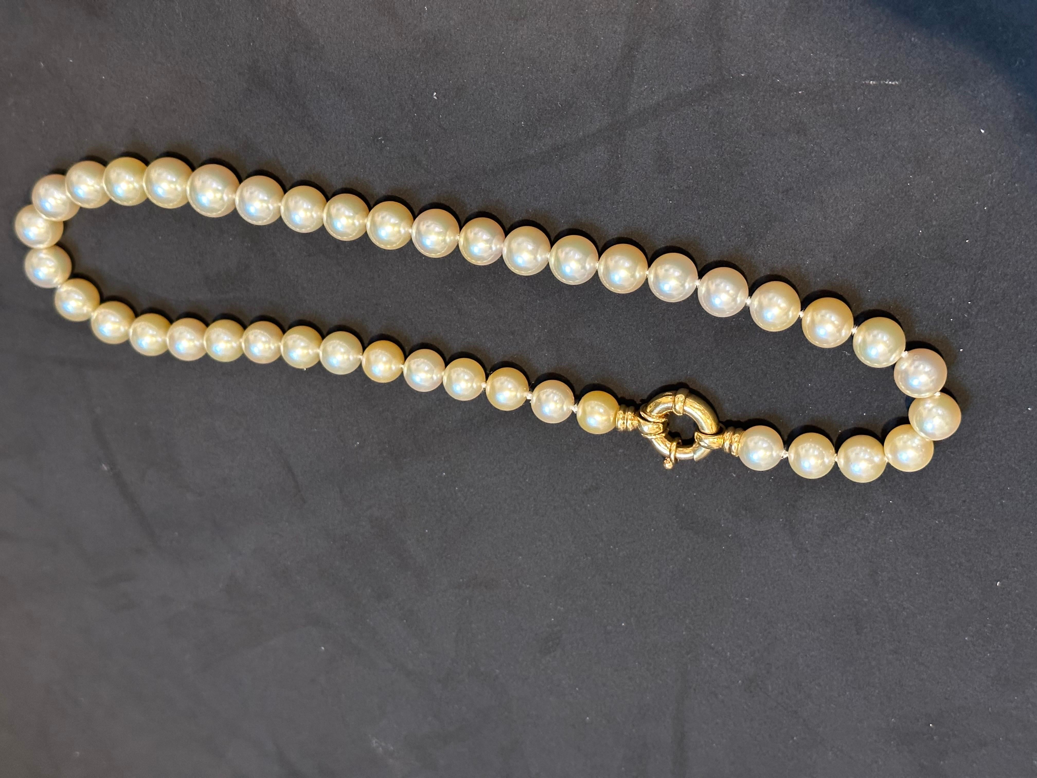 Golden South Sea Pearls 10-12 MM Strand Necklace 18 Kt Gold  Clasp 18