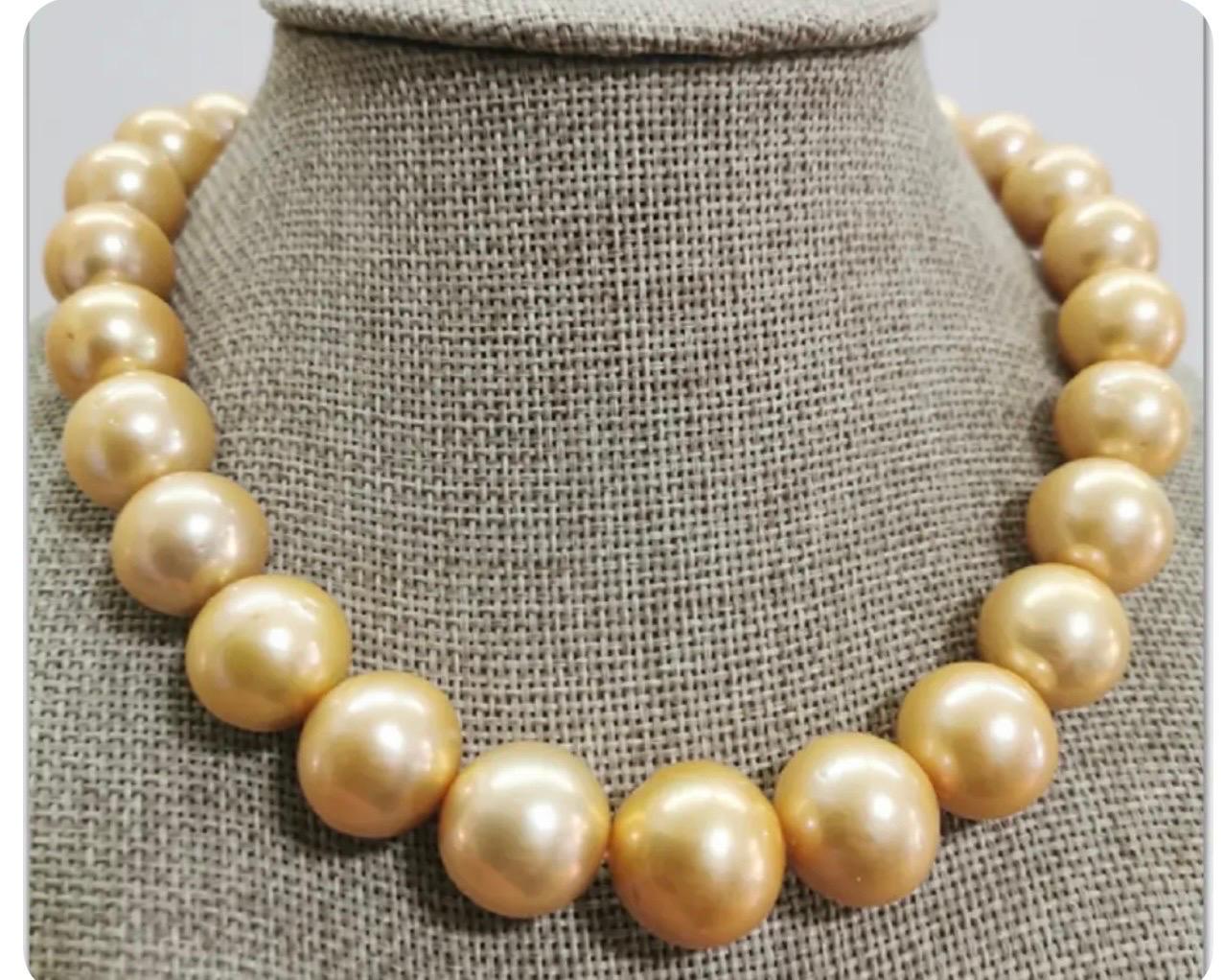 Goldene Südseeperlen 11-16 MMstrang-Halskette 18 Kt Gold Kugelverschluss 18 lang Damen