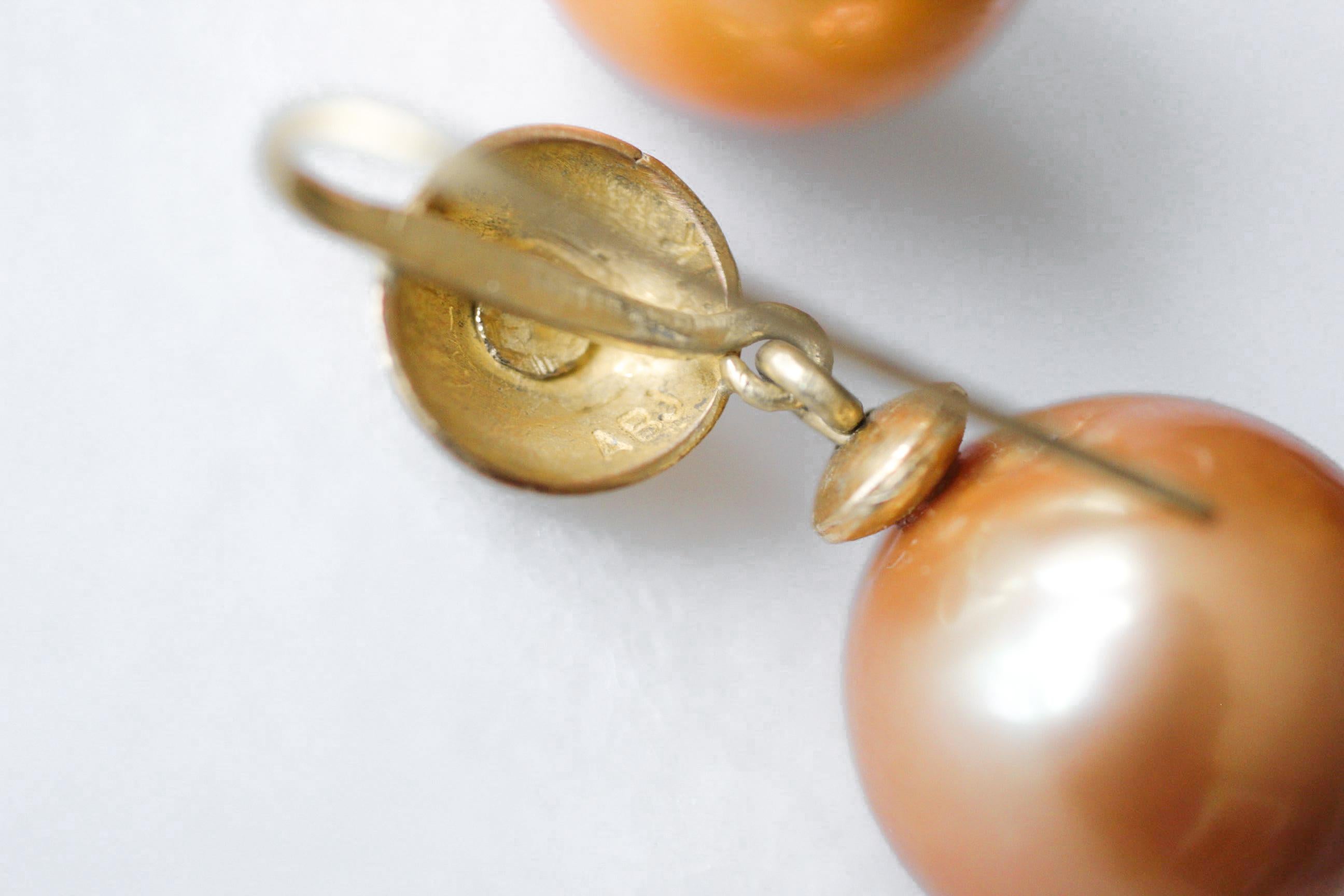 Goldene 15mm Perlen Diamant 22-21k Gold Contemporary Tropfen Ohrringe baumeln Damen im Angebot