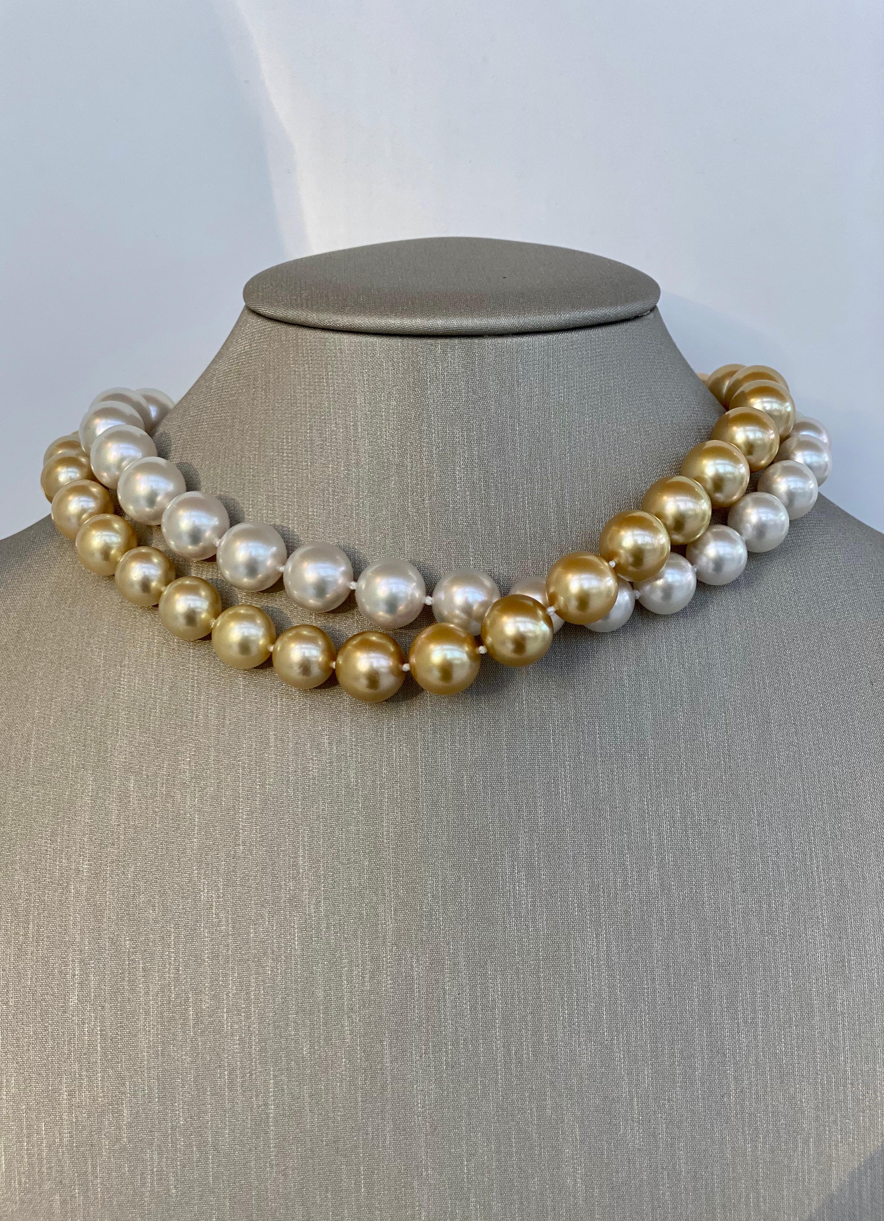 Round Cut Golden South Sea Pearls Diamond Clasp For Sale