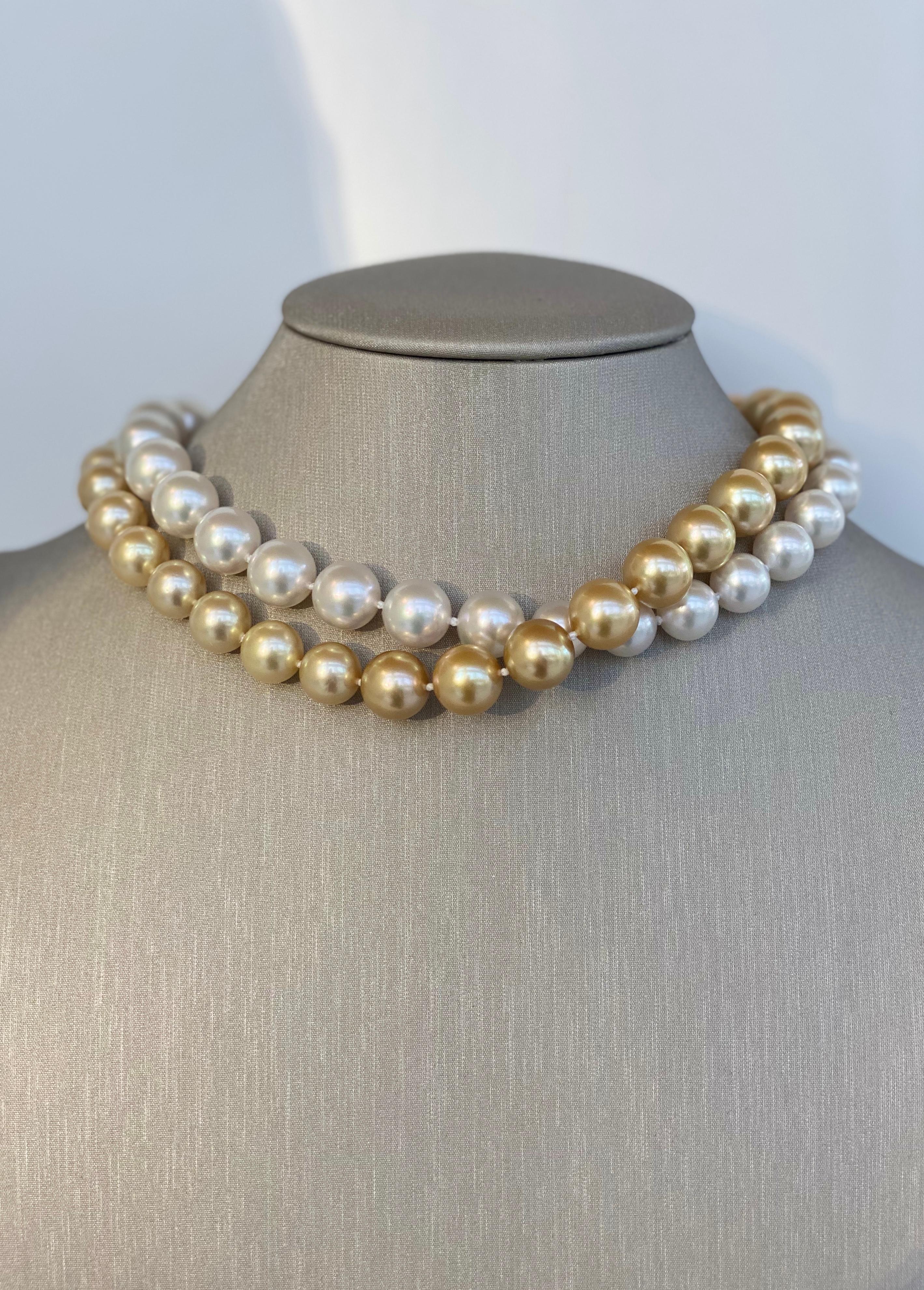 Golden South Sea Pearls Diamond Clasp In New Condition For Sale In Palm Desert, CA