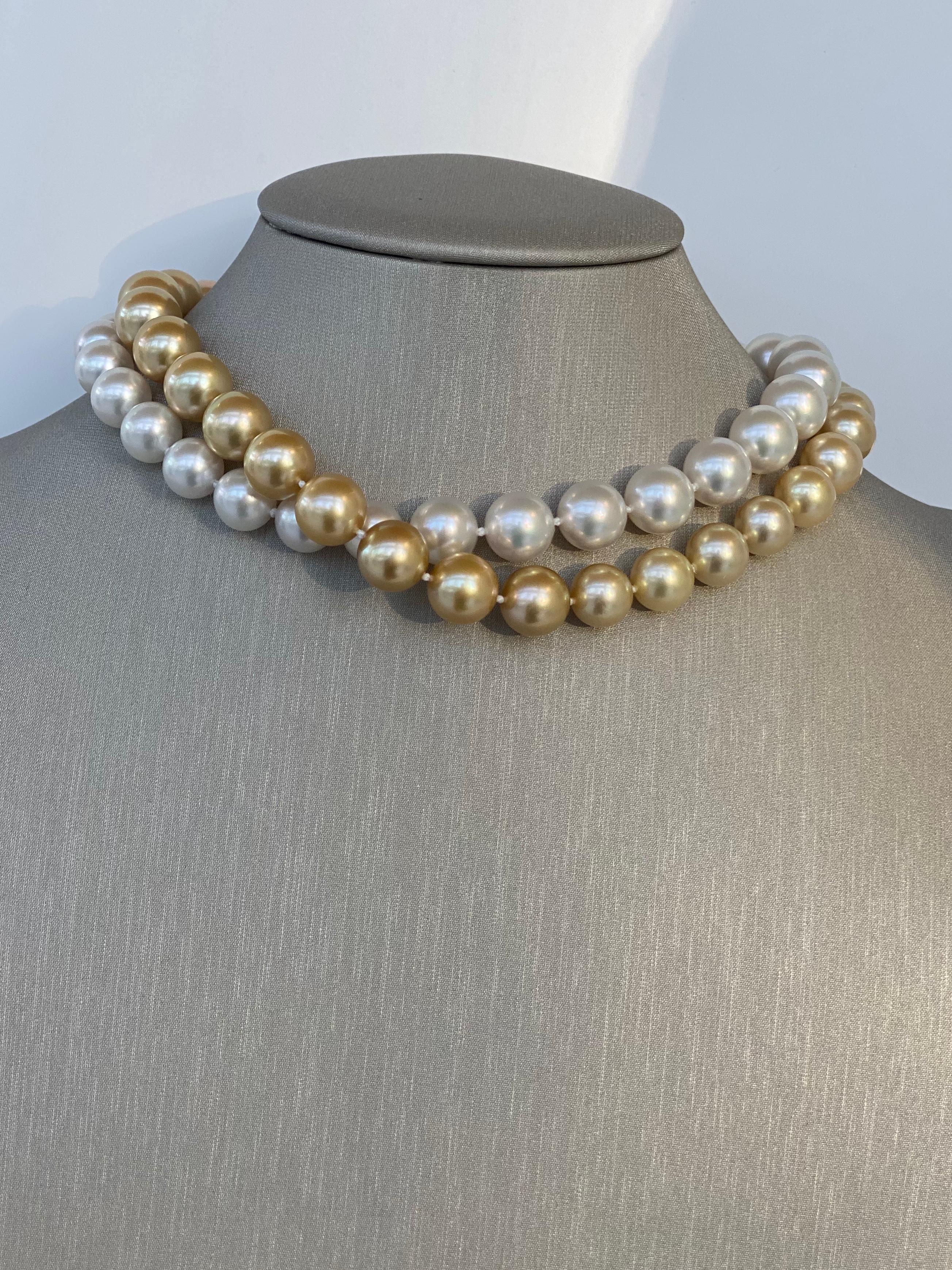 Women's Golden South Sea Pearls Diamond Clasp For Sale