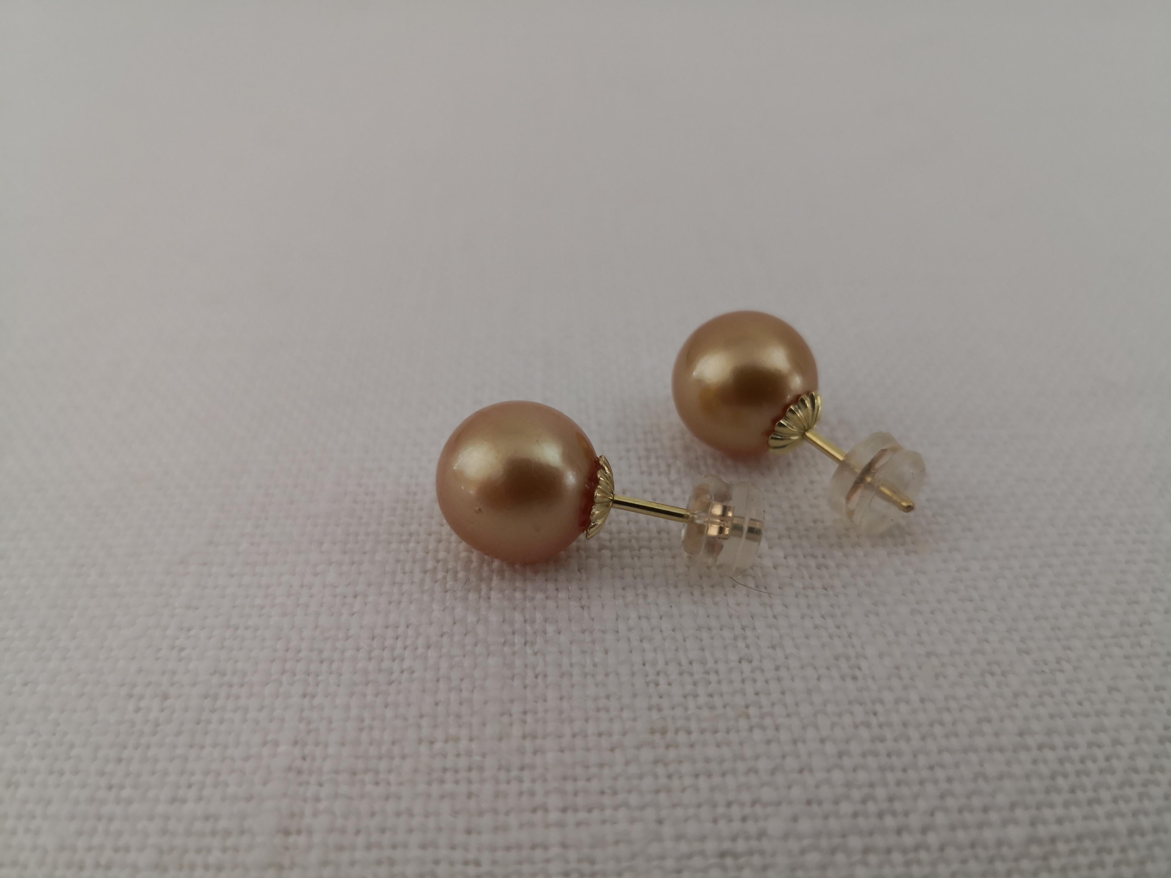 Contemporary Golden South Sea Pearls Earrings, Round, 18 Karat Gold