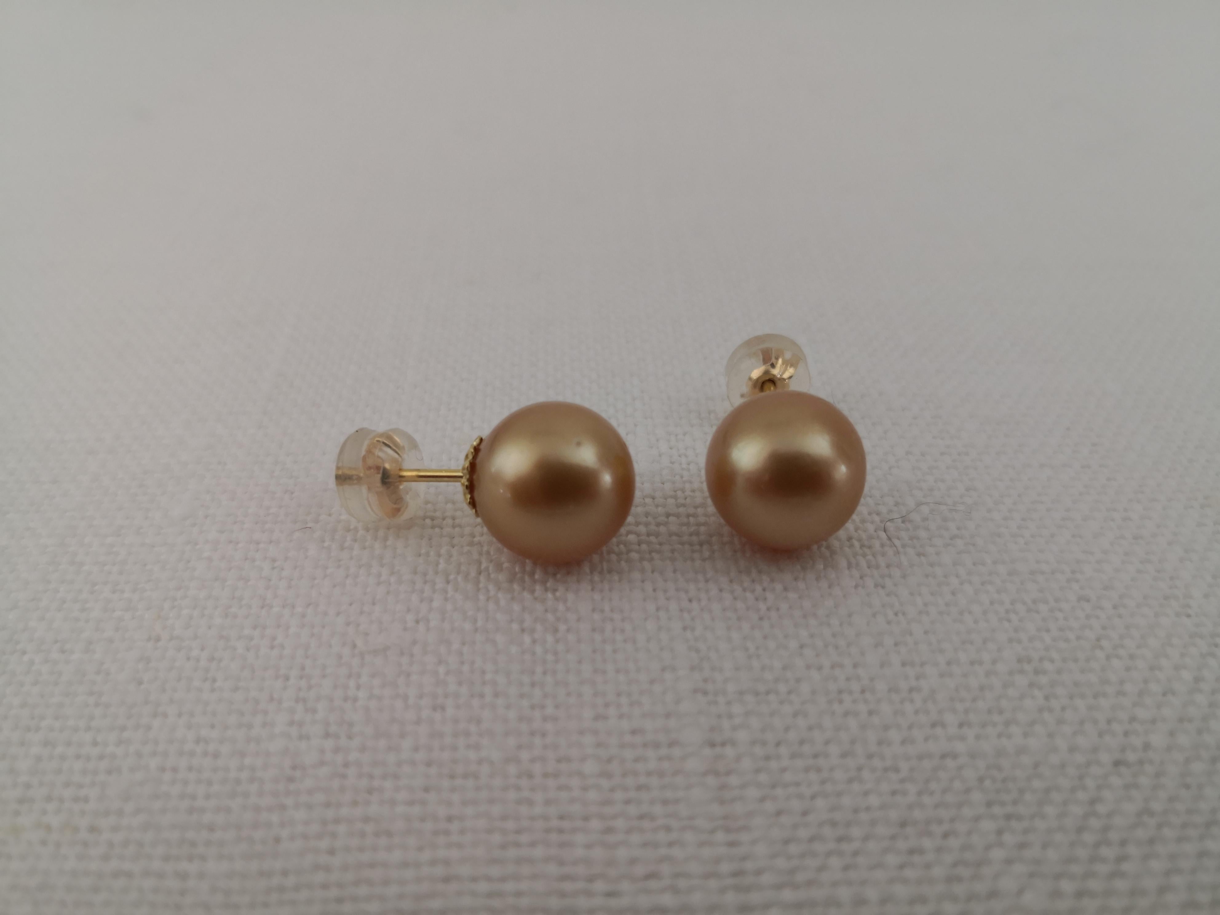 Golden South Sea Pearls Earrings, Round, 18 Karat Gold In New Condition In Cordoba, ES