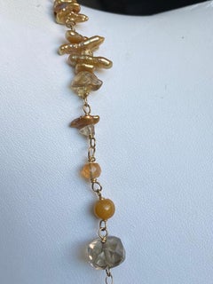 Golden South Sea Pearls, Honey Carved Jade, Bohemian Chic 18 Karat Gold Necklace