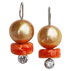 Golden South Sea Pearls & Orange Shell Earrings