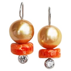 Golden South Sea Pearls & Orange Shell Earrings