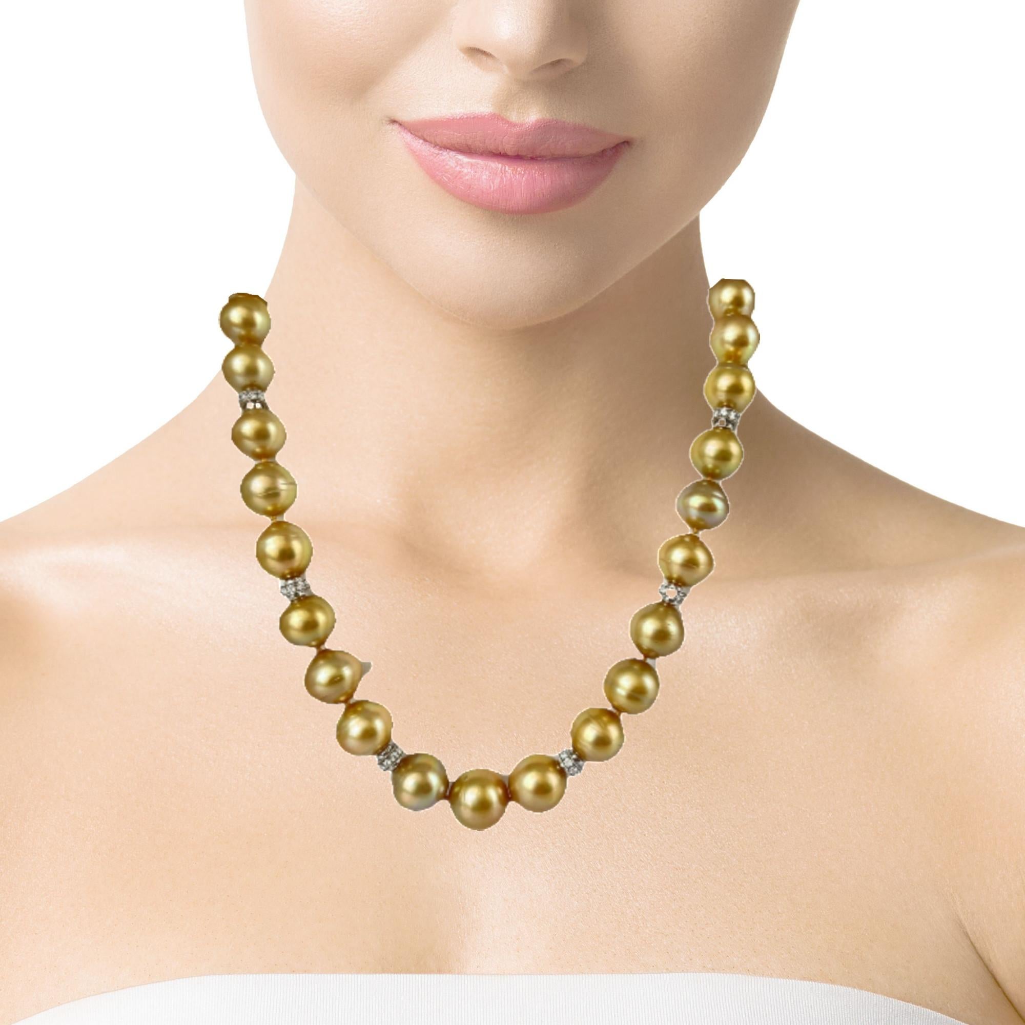 Golden South Seas Pearl Necklace with Diamond and Gold Accents, 21 Inches In New Condition For Sale In Los Angeles, CA