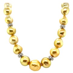 Golden South Seas Pearl Necklace with Diamond and Gold Accents, 21 Inches