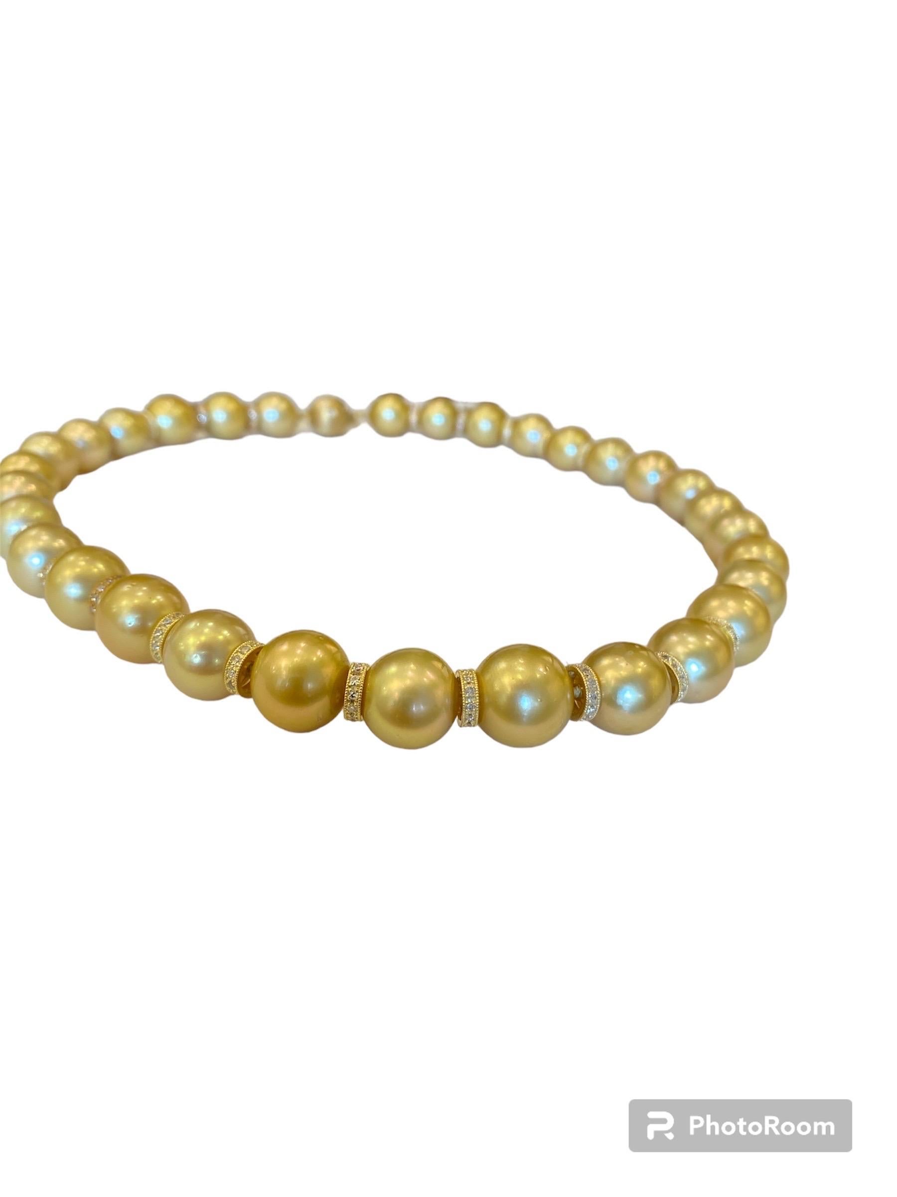 Golden South Seas Pearl Necklace with Diamond and Gold  In New Condition For Sale In Tel Aviv, IL