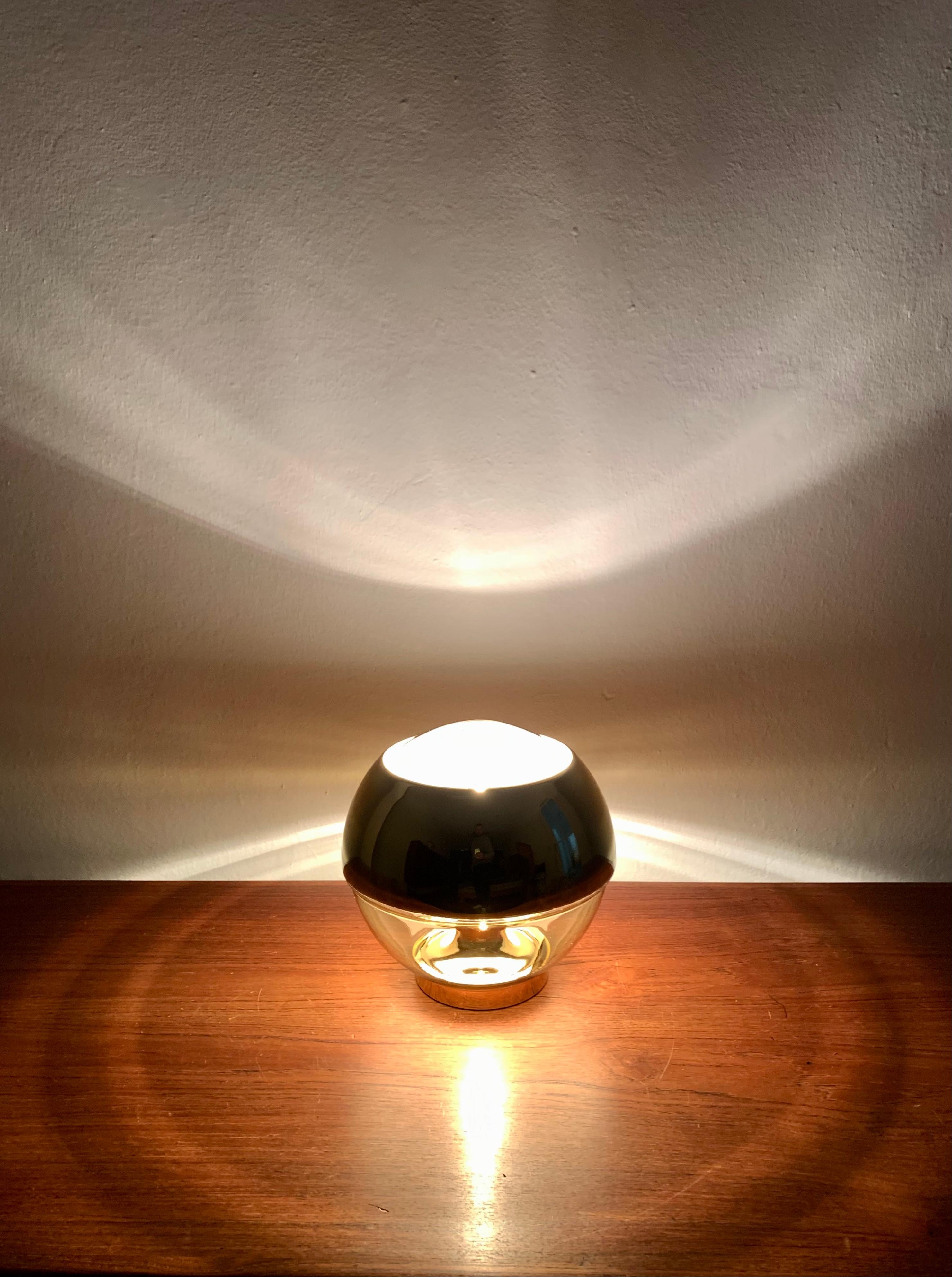 Metal Golden Space Age Glass Table Lamp by Peill and Putzler For Sale