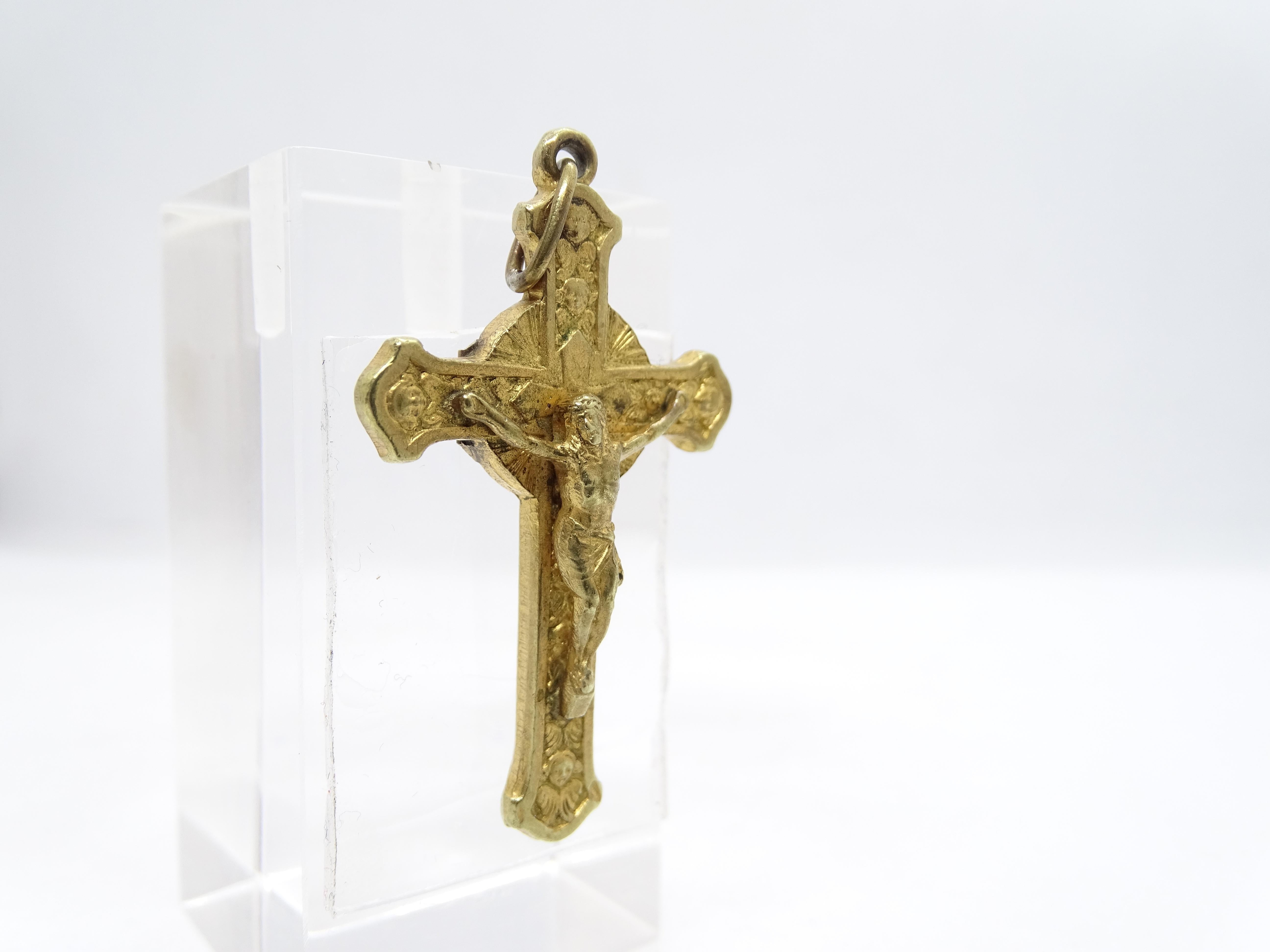 Pendentif Crucifix espagnol doré Saint Anton Mº Claret Reliquaire Crucifix en vente 7