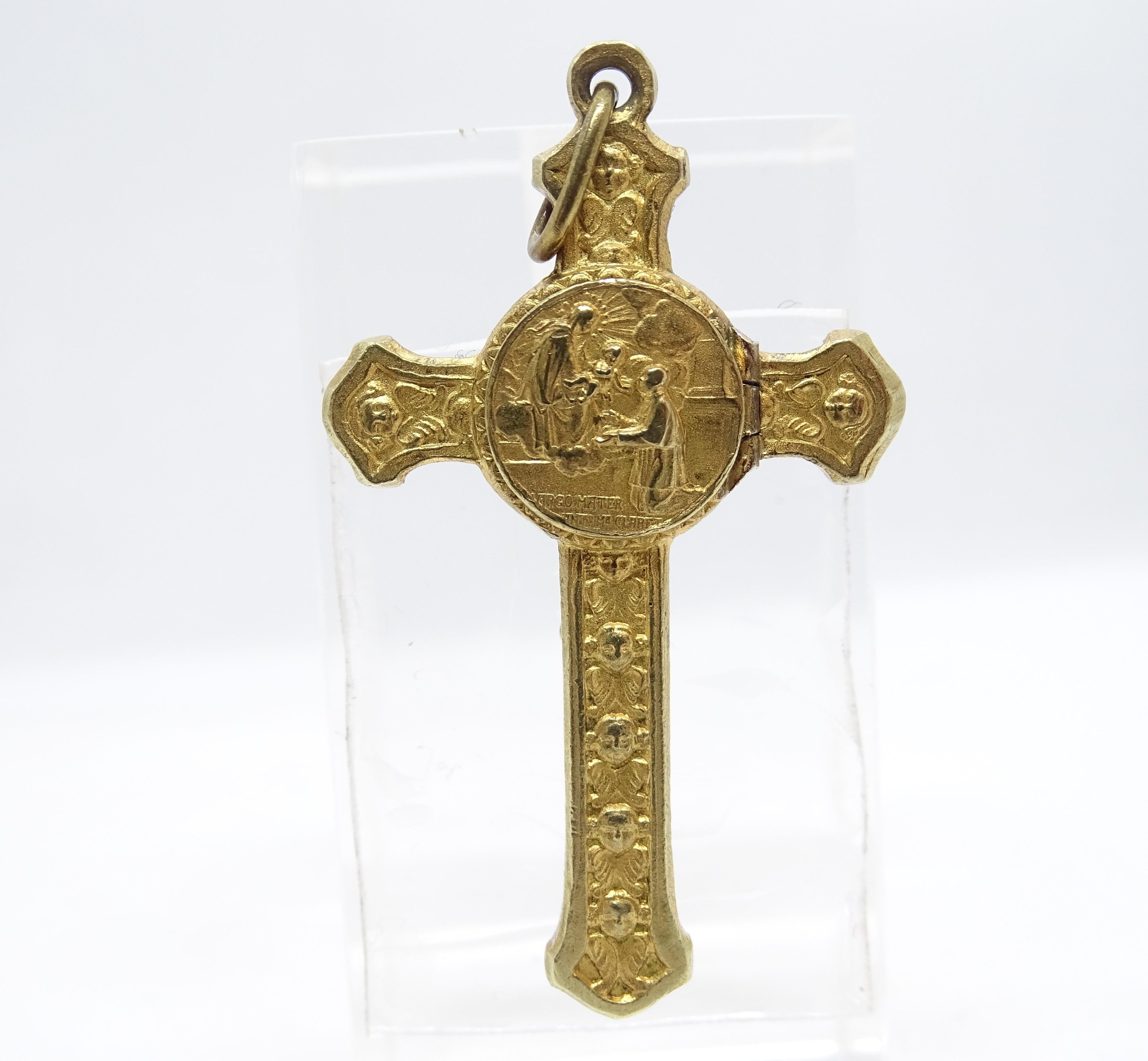 Pendentif Crucifix espagnol doré Saint Anton Mº Claret Reliquaire Crucifix en vente 9