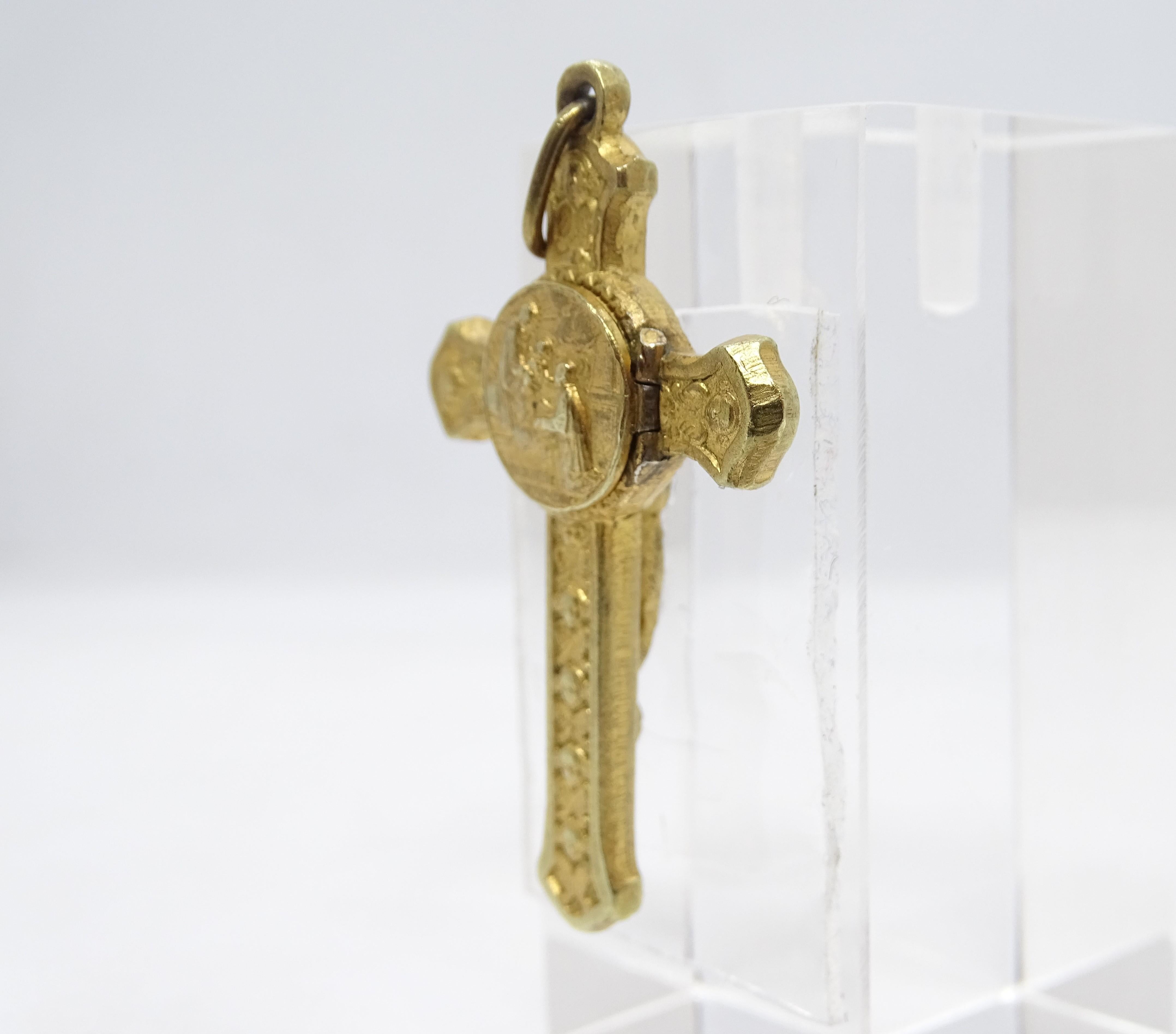 Golden Spanish Crucifix Saint Anton Mº Claret Reliquary Crucifix Pendant For Sale 11