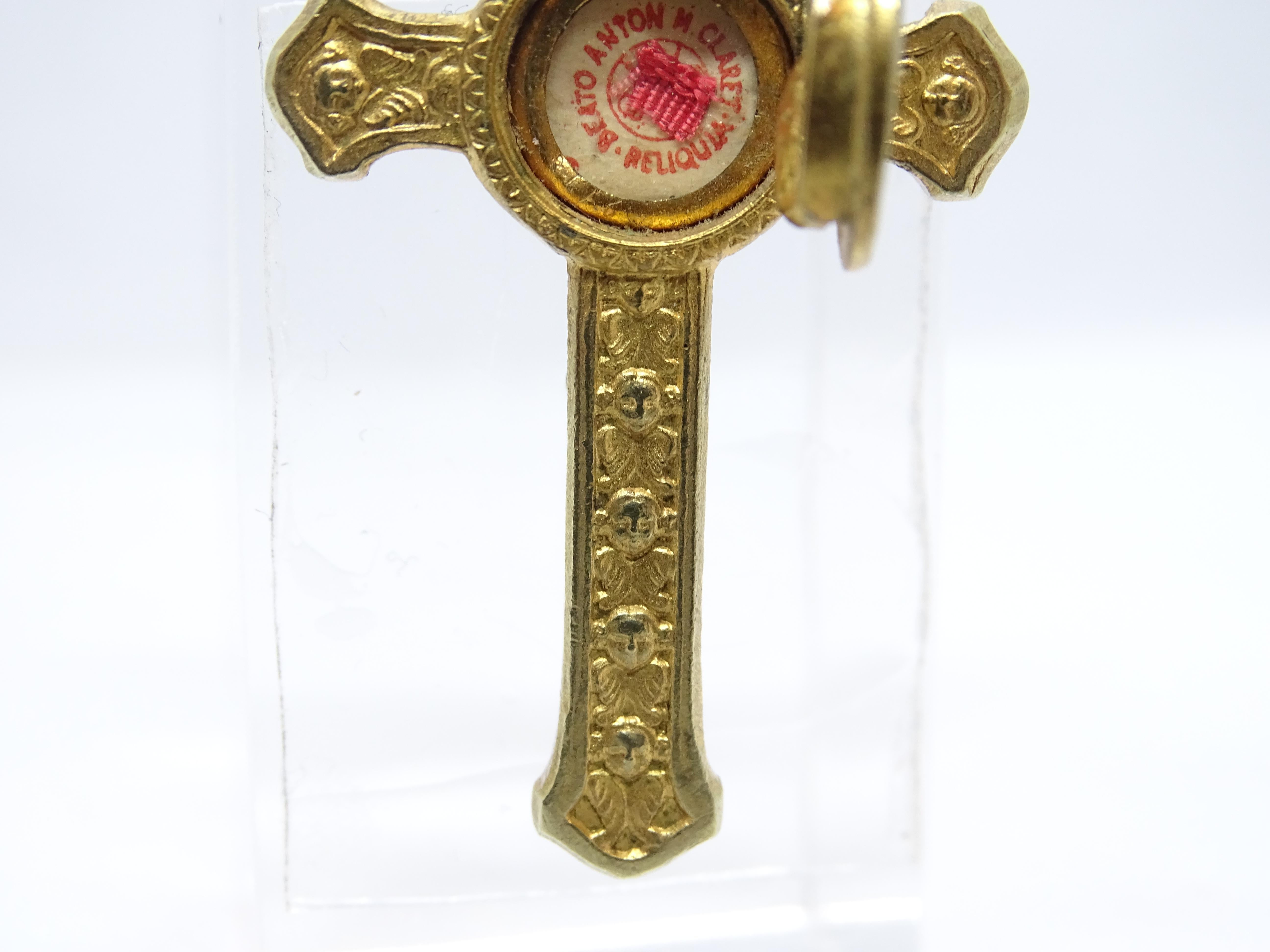 Pendentif Crucifix espagnol doré Saint Anton Mº Claret Reliquaire Crucifix en vente 16