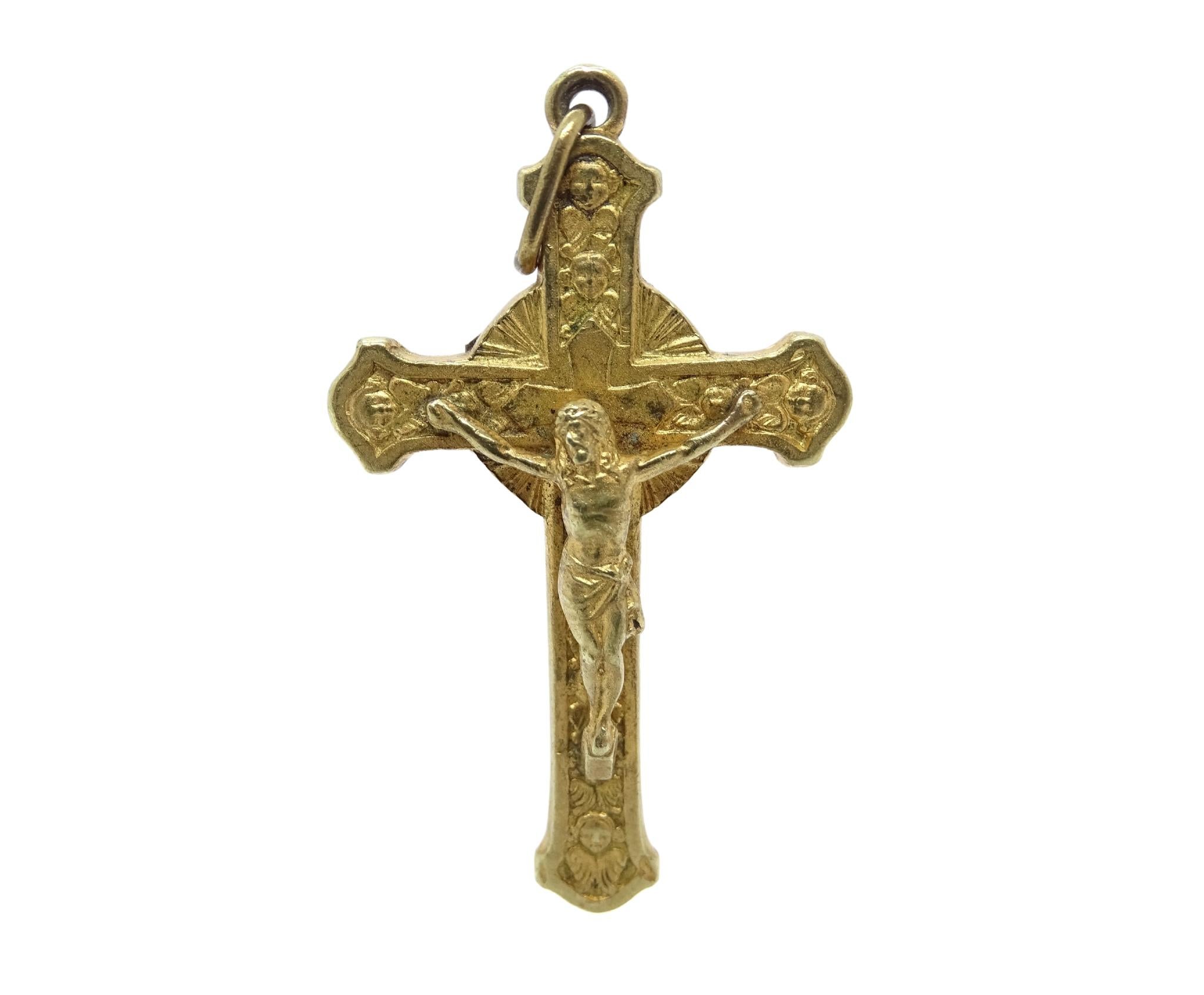 Golden Spanish Crucifix Saint Anton Mº Claret Reliquary Crucifix Pendant In Good Condition For Sale In VALLADOLID, ES
