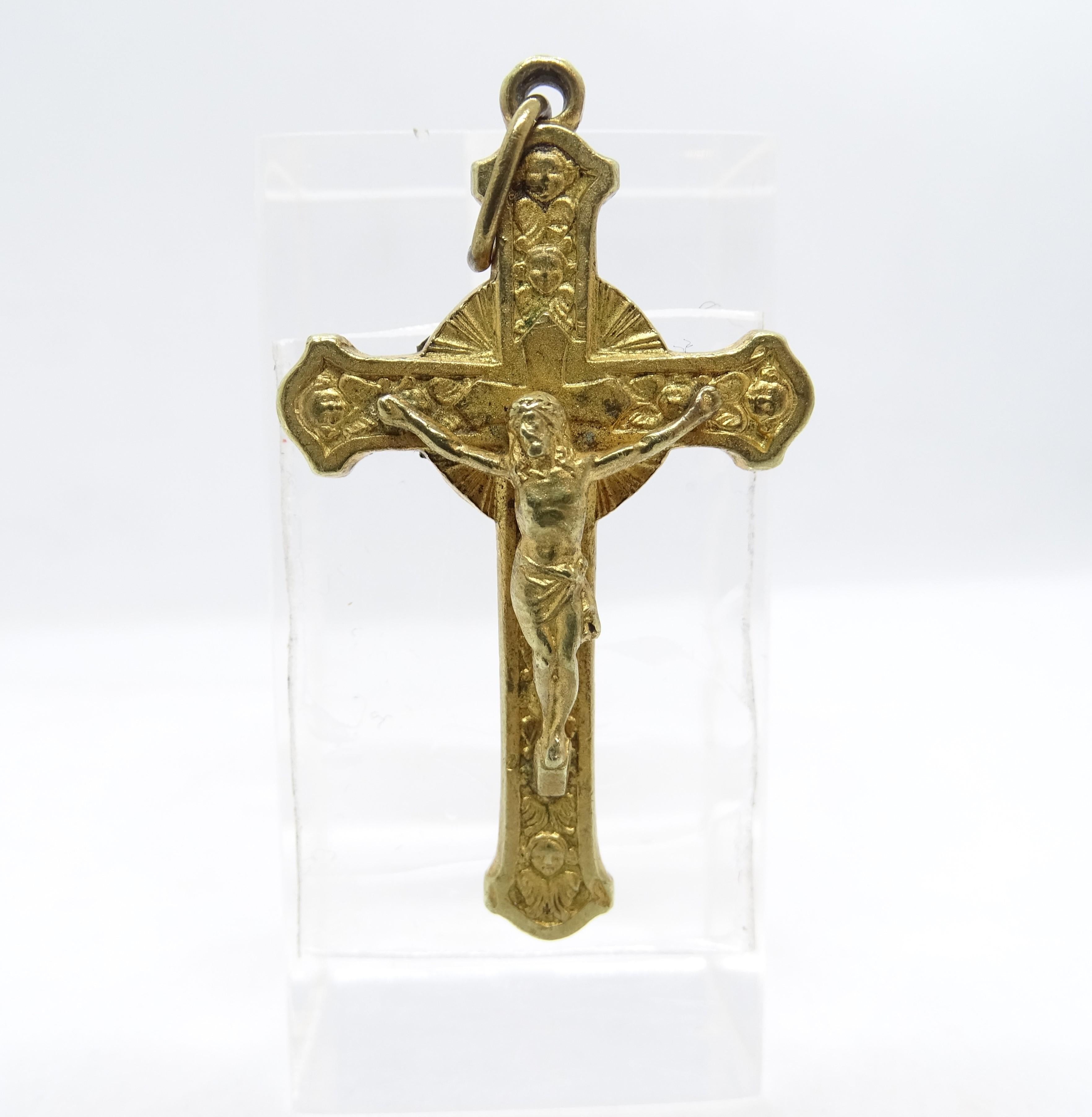 Pendentif Crucifix espagnol doré Saint Anton Mº Claret Reliquaire Crucifix en vente 2