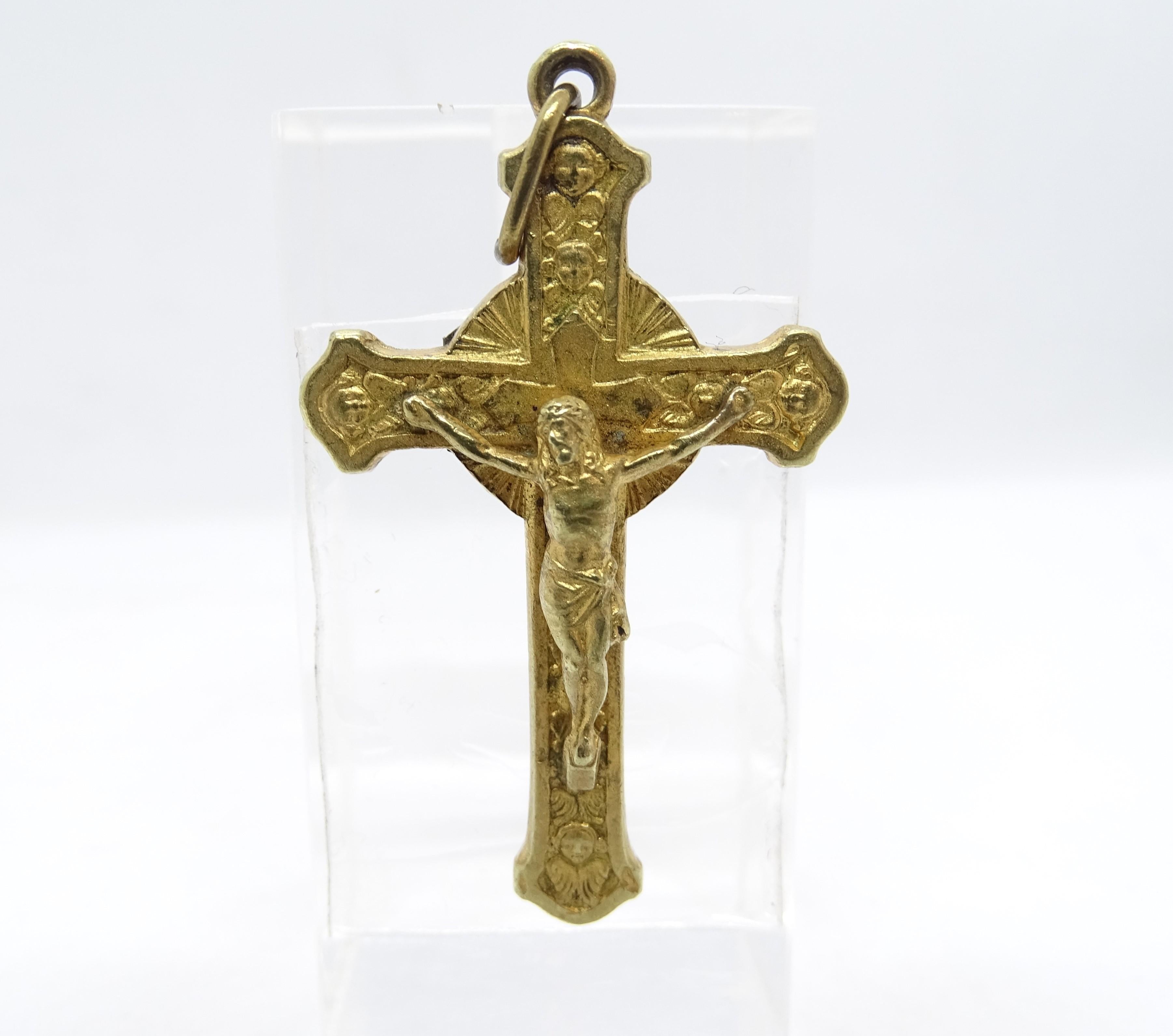 Pendentif Crucifix espagnol doré Saint Anton Mº Claret Reliquaire Crucifix en vente 3