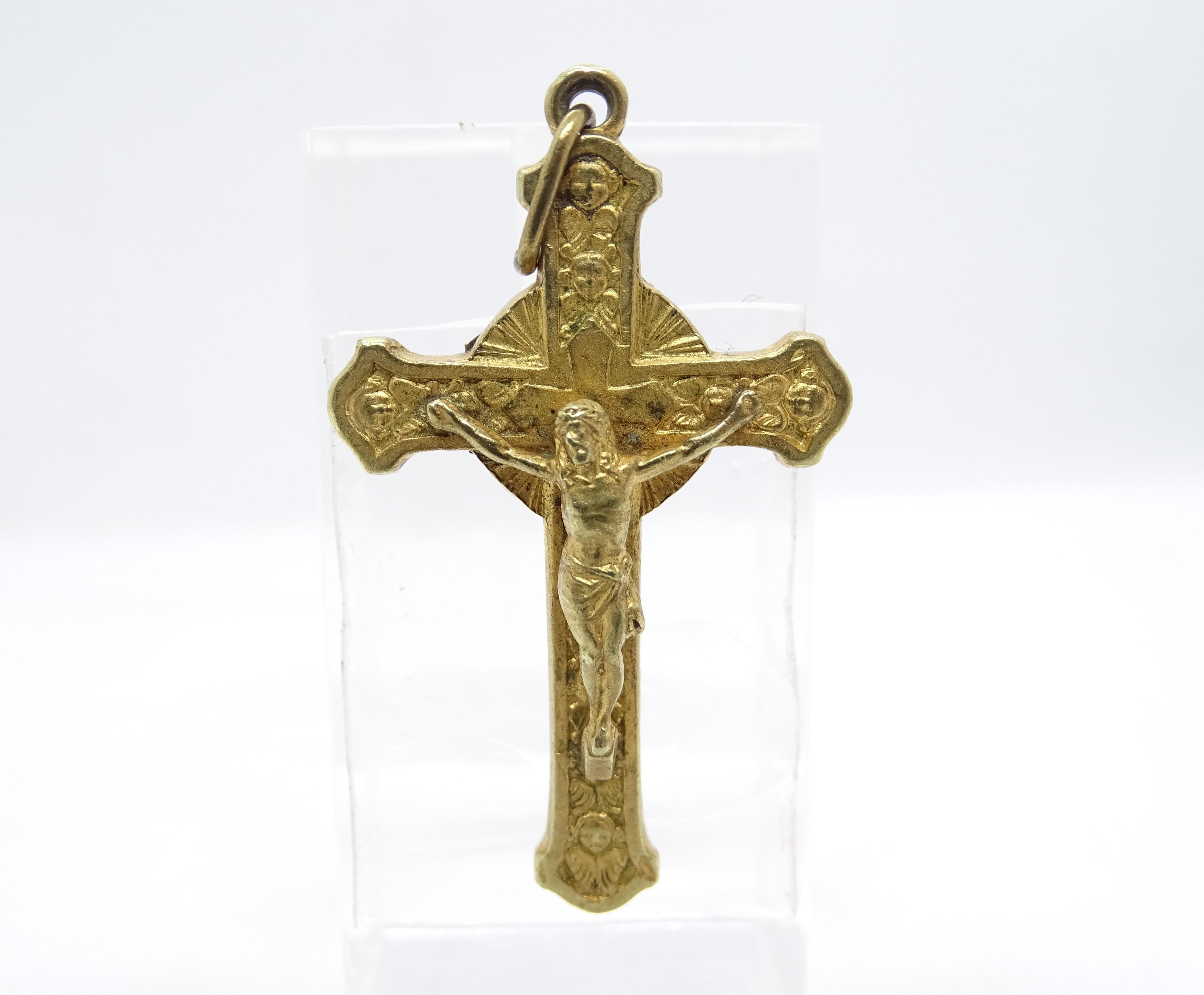 Pendentif Crucifix espagnol doré Saint Anton Mº Claret Reliquaire Crucifix en vente 4