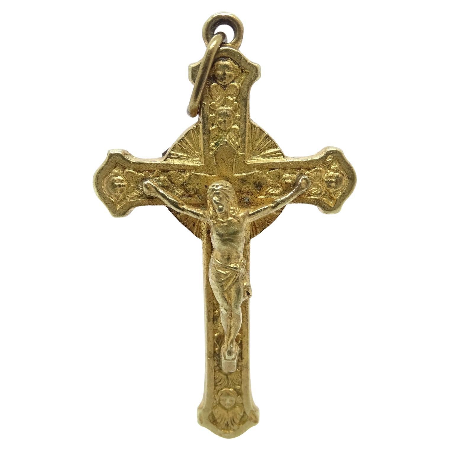 Pendentif Crucifix espagnol doré Saint Anton Mº Claret Reliquaire Crucifix en vente