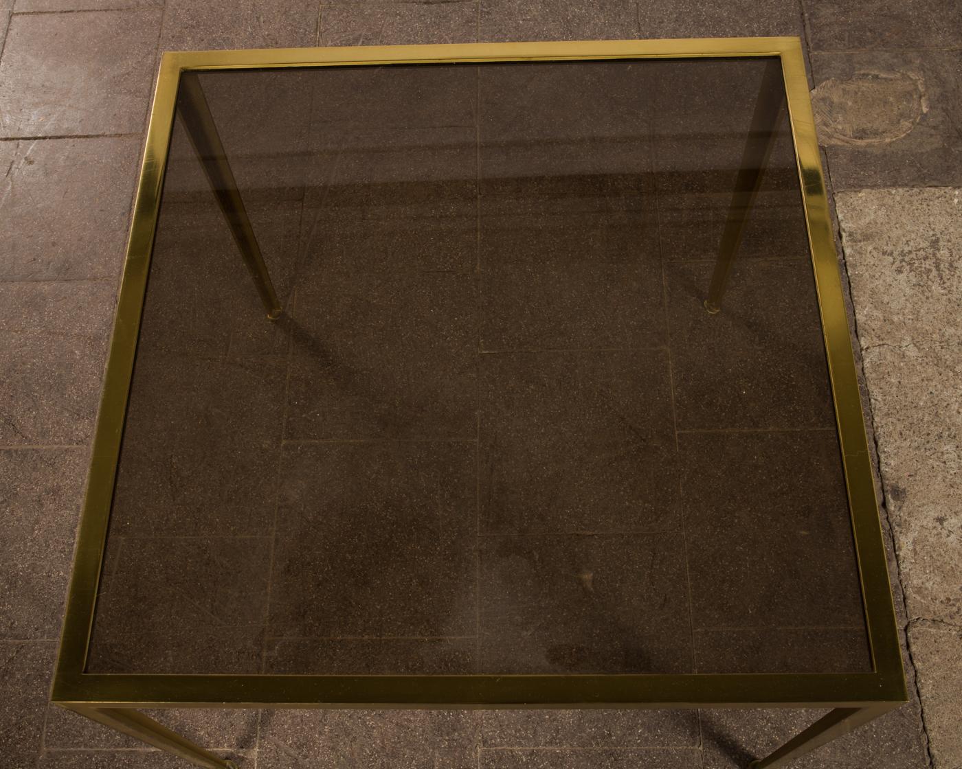 Golden Mid-Century Modern square Brass coffee table by Vereinigte Werkstätten In Good Condition For Sale In Berlin, DE