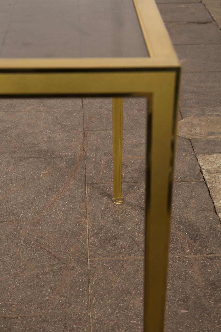 Golden Mid-Century Modern square Brass coffee table by Vereinigte Werkstätten For Sale 1