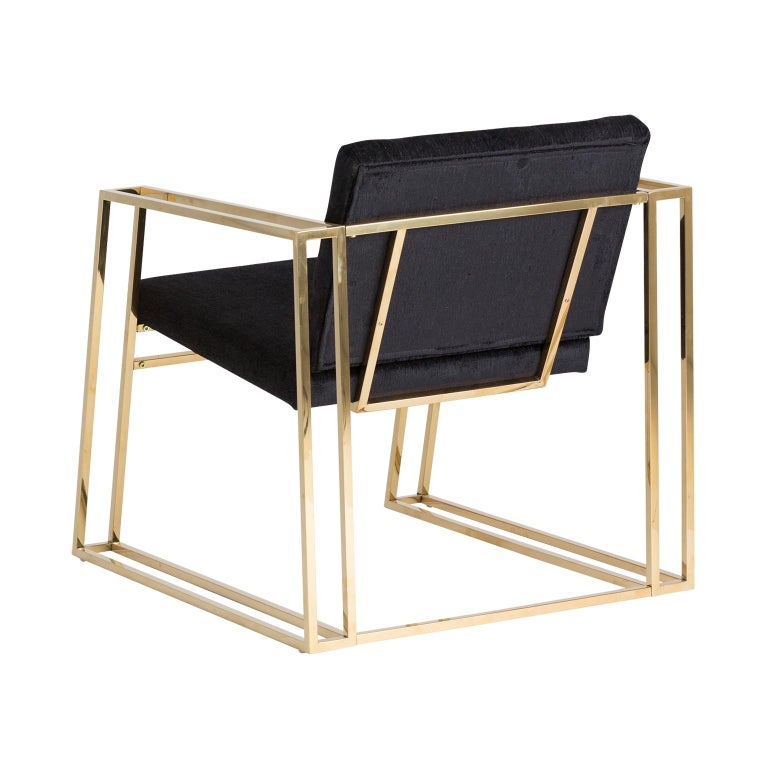Golden Steel and Black Velvet Lounge Armchair at 1stDibs