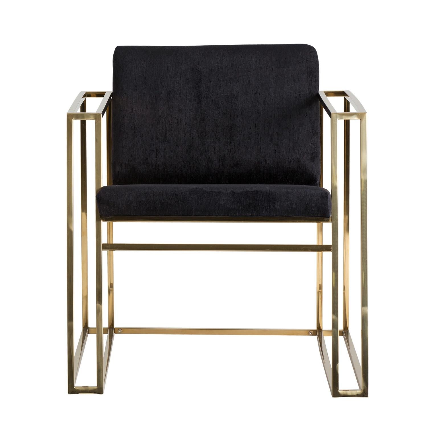 Gilt Golden Steel and Black Velvet Lounge Armchair
