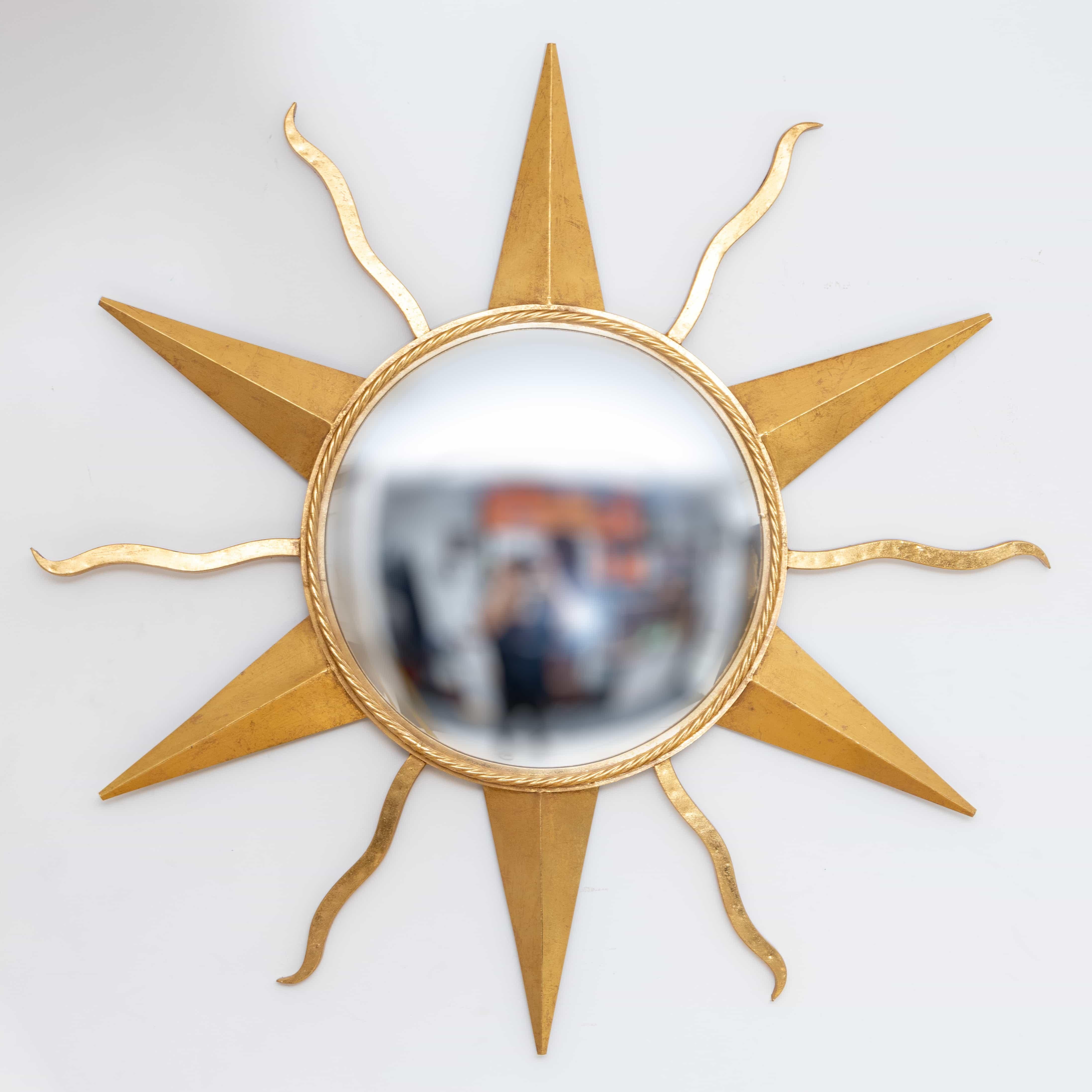 Modern Golden Sun Burst Mirror, Metal, probably Italy, 21st Century