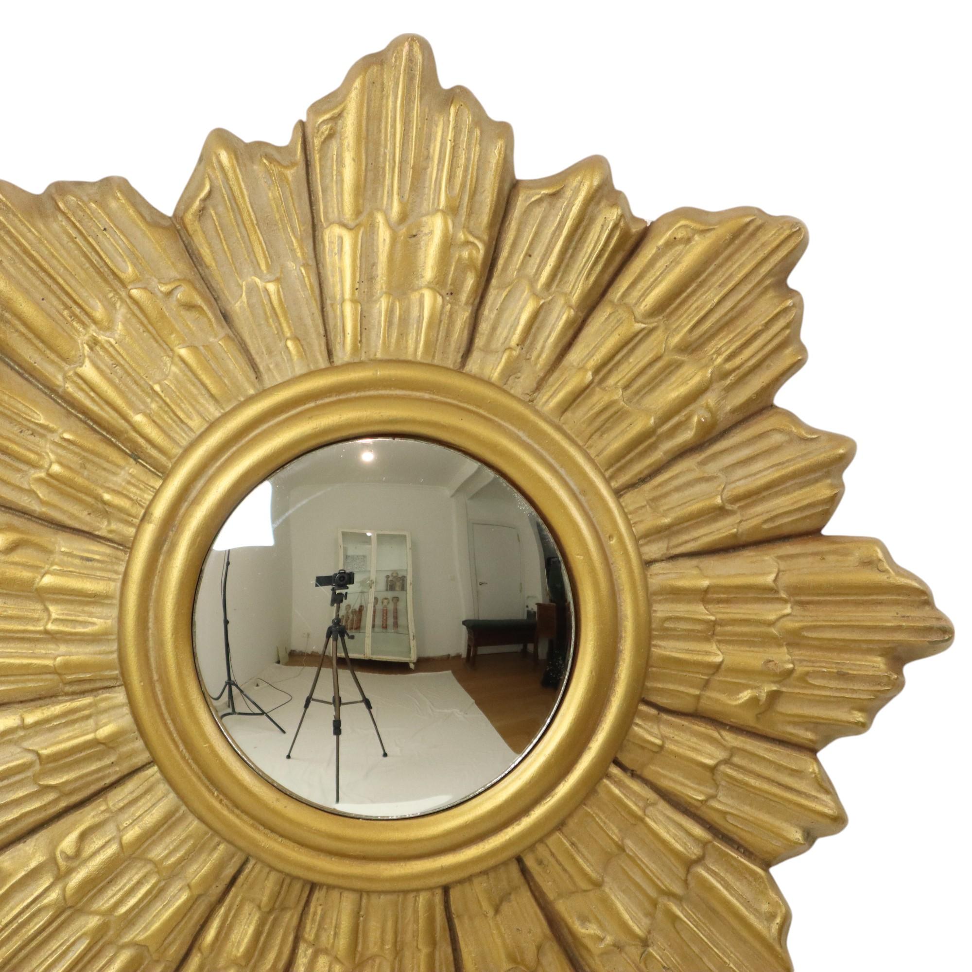 Belgian Golden Sun Mirror Plaster Sunburst Mirror Convex 48cm For Sale