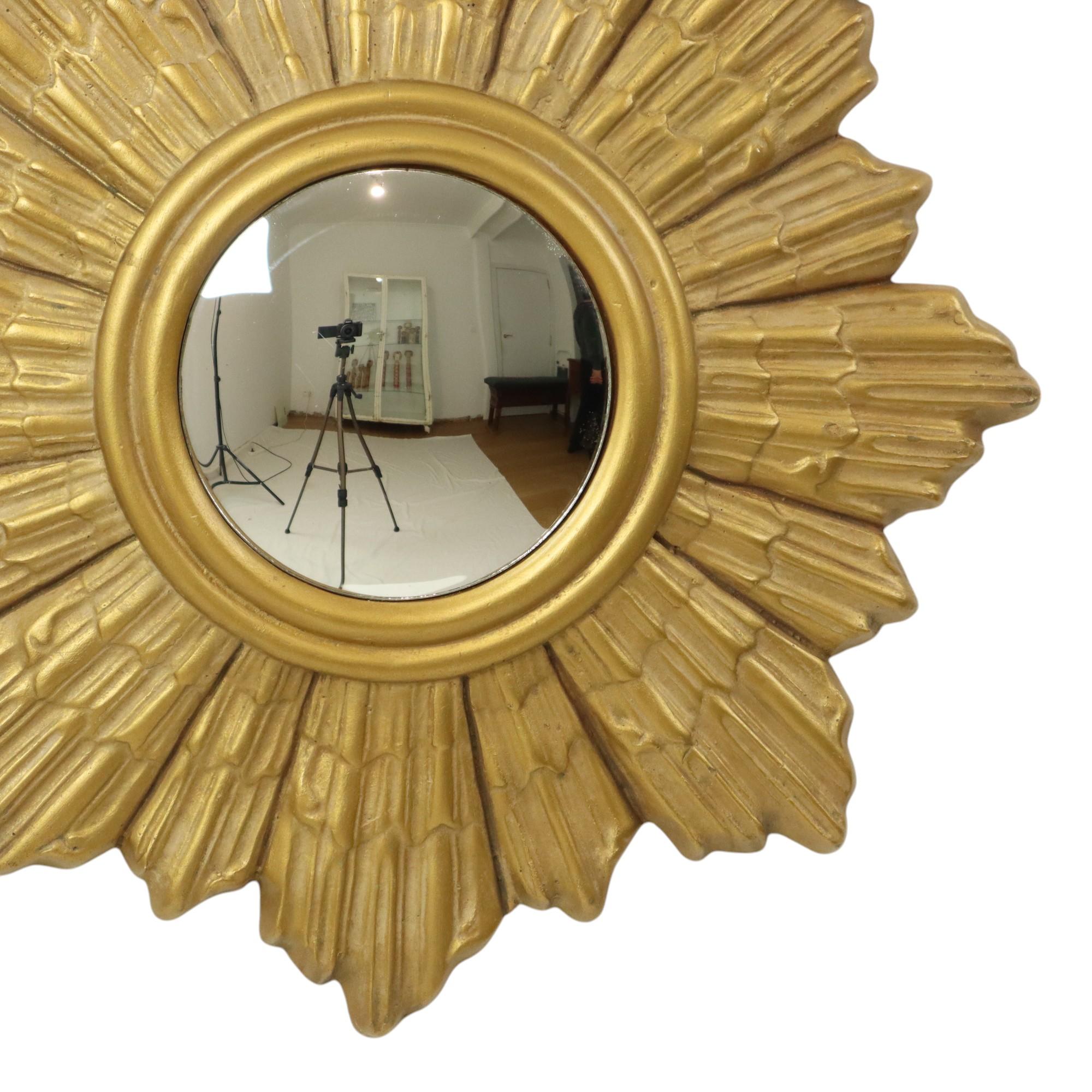 Cast Golden Sun Mirror Plaster Sunburst Mirror Convex 48cm For Sale